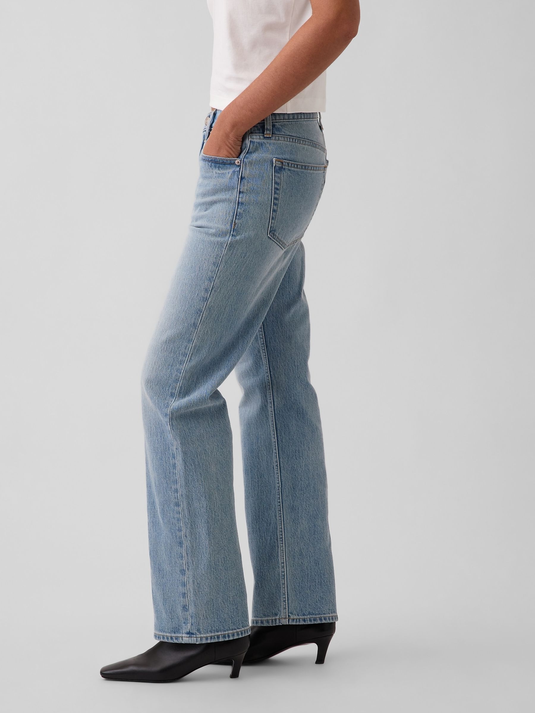 Light Wash Mid Rise Relaxed Straight Jeans - Image 3 of 5