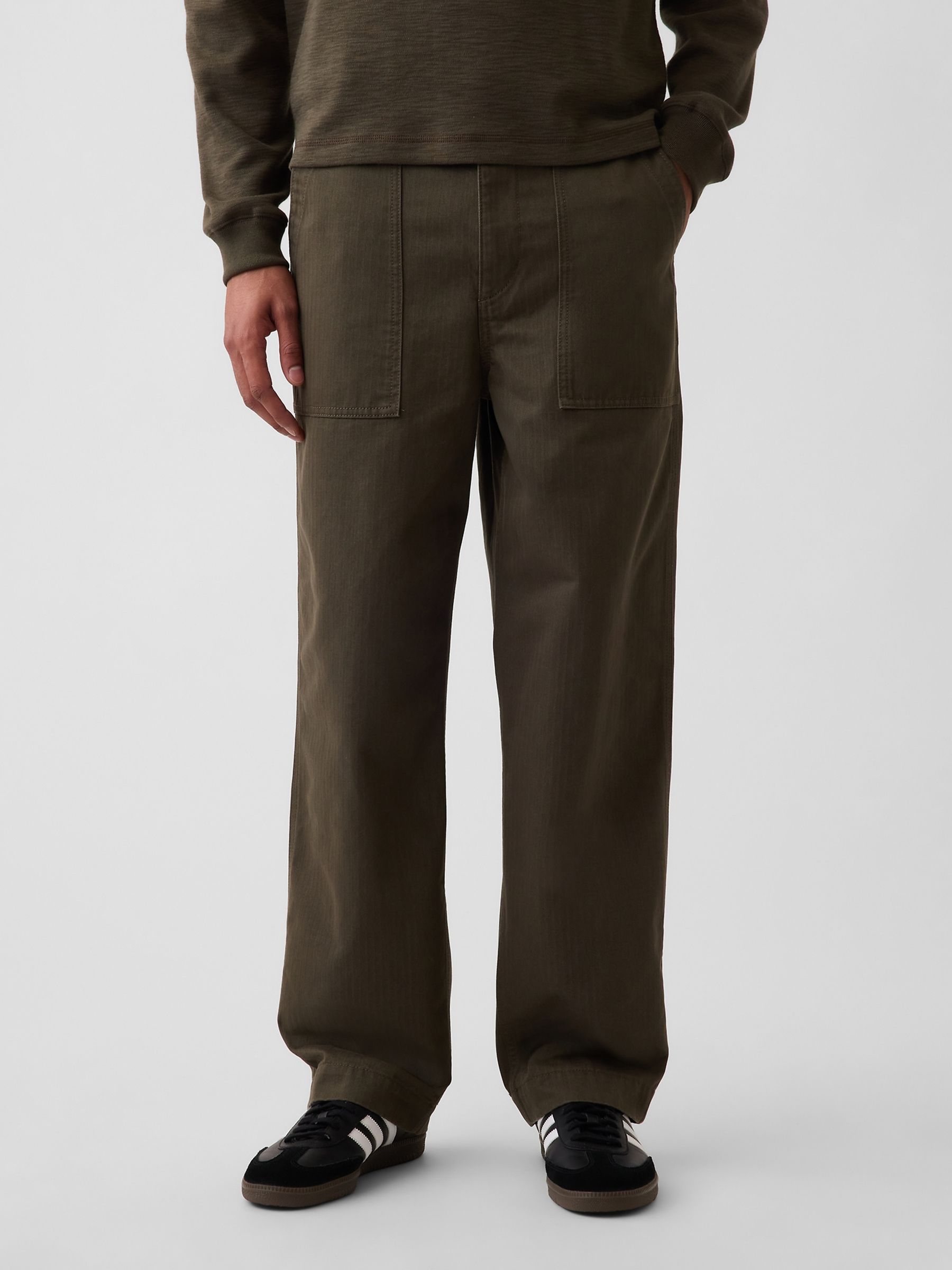 Green Herringbone '90s Loose Trousers - Image 1 of 6 Green Herringbone '90s Loose Trousers - Image 1 of 6