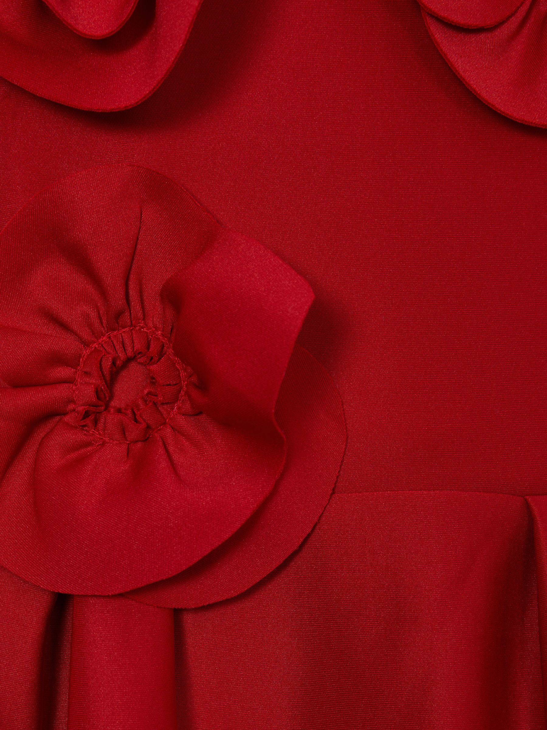 9-13 yrs Scuba 3D-Flowers Flared Dress in Red - Image 4 of 4