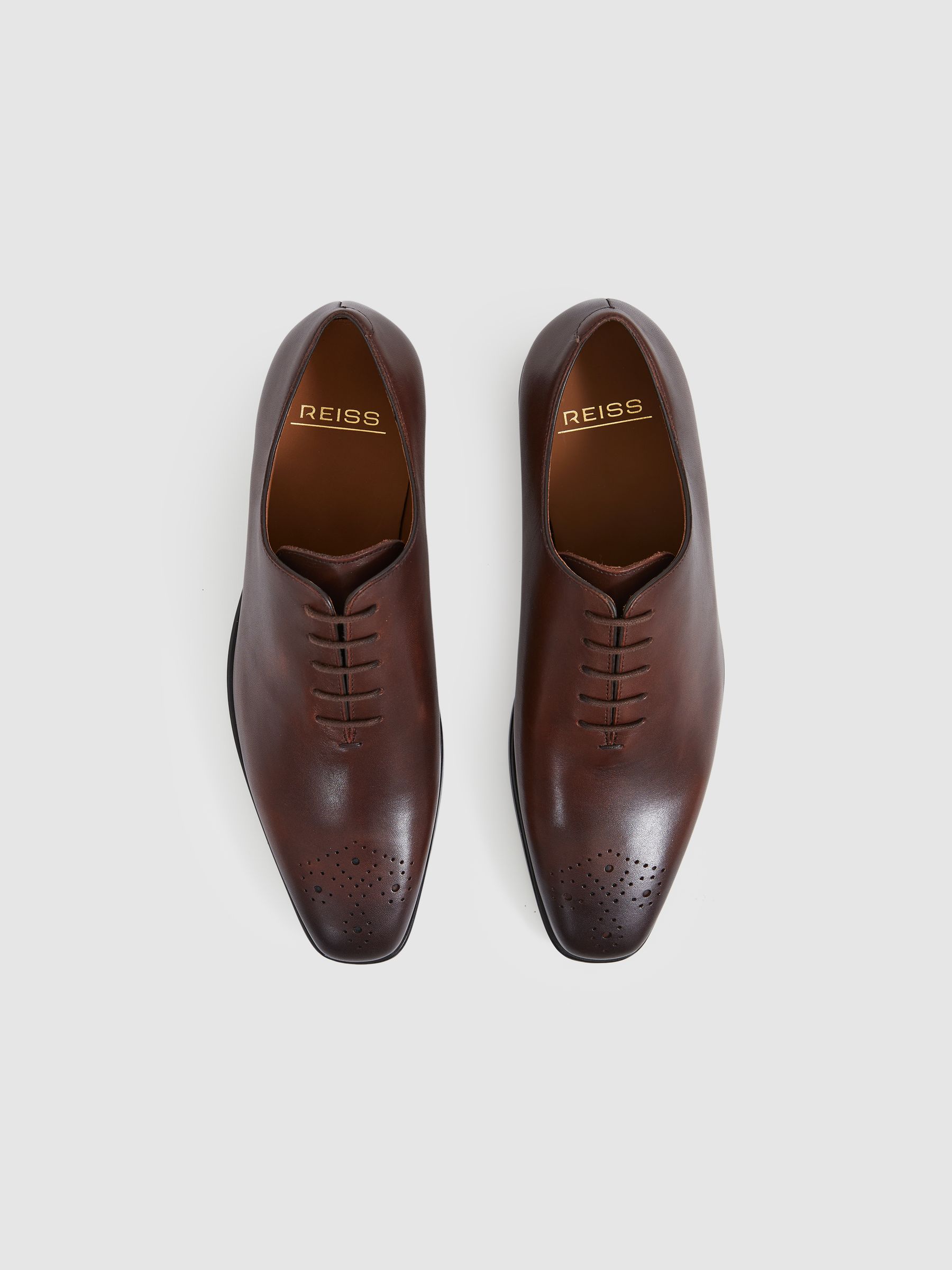 Leather Brogue Detail Lace-Up Shoes in Dark Tan - Image 2 of 4