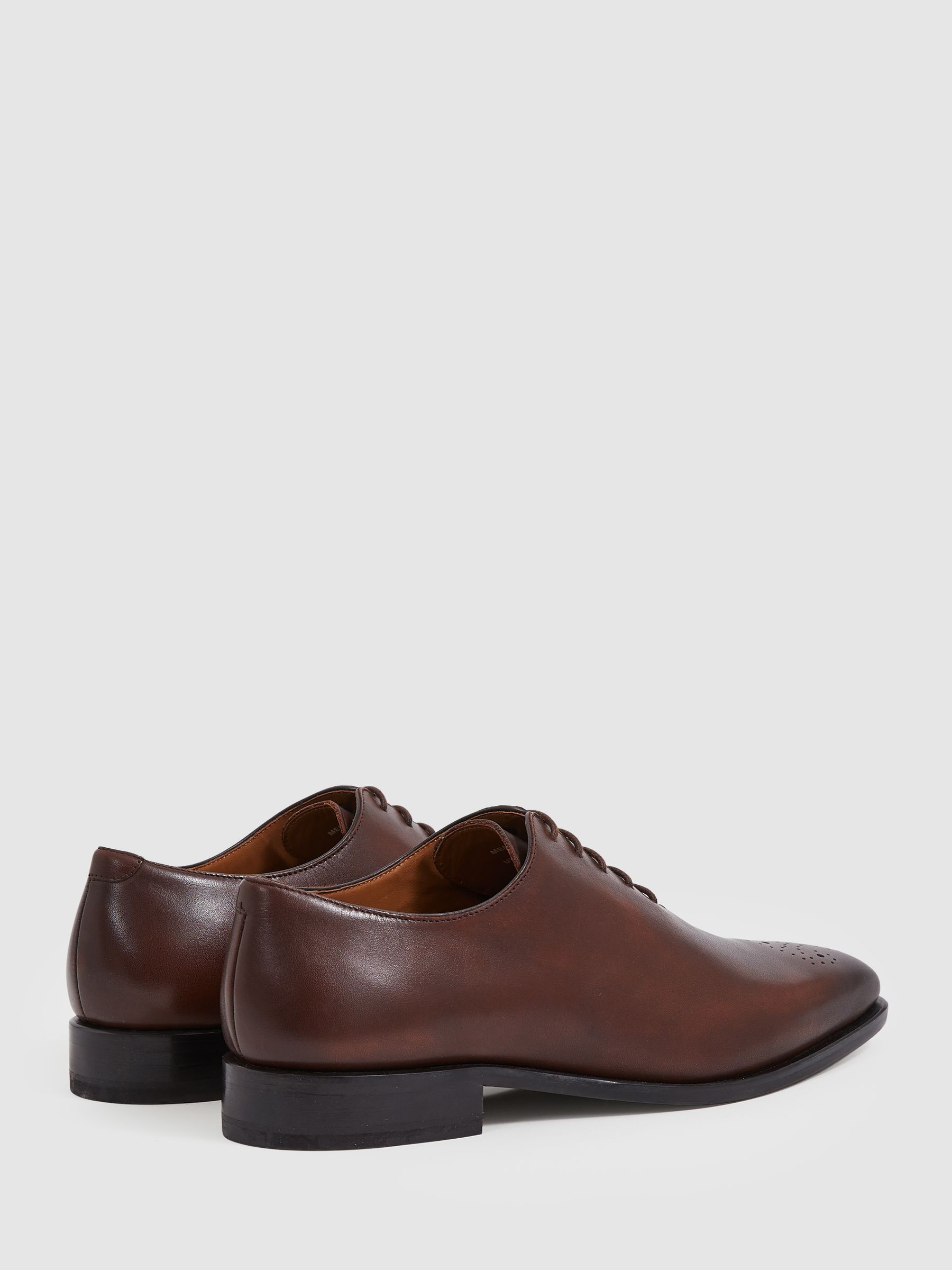 Leather Brogue Detail Lace-Up Shoes in Dark Tan - Image 3 of 4