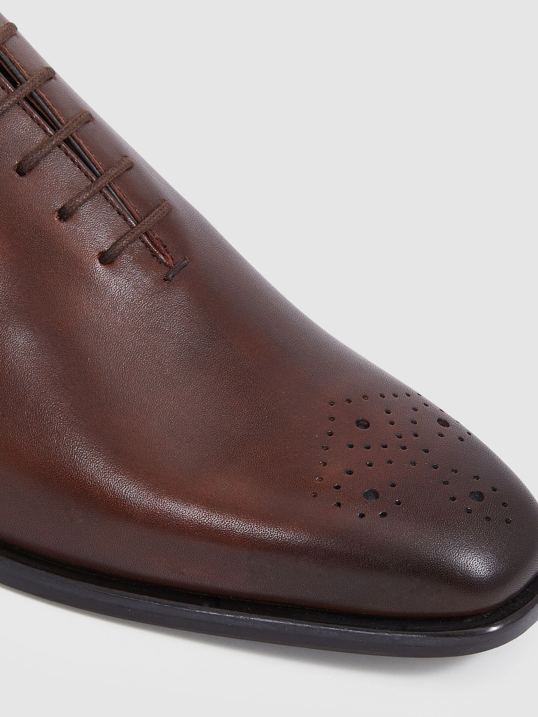 Leather Brogue Detail Lace-Up Shoes in Dark Tan - Image 4 of 4