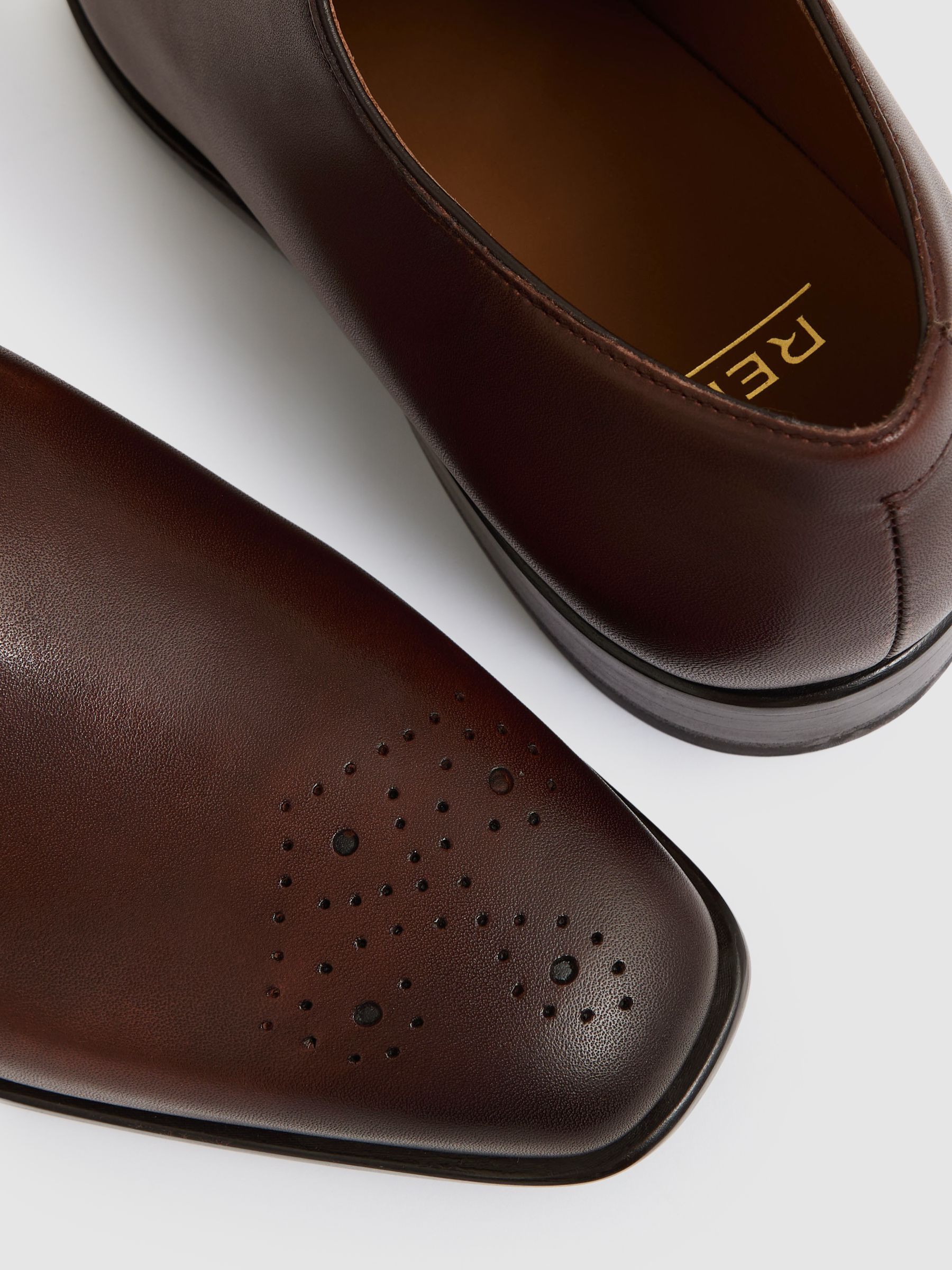 Leather Brogue Detail Lace-Up Shoes in Dark Tan - Image 5 of 5