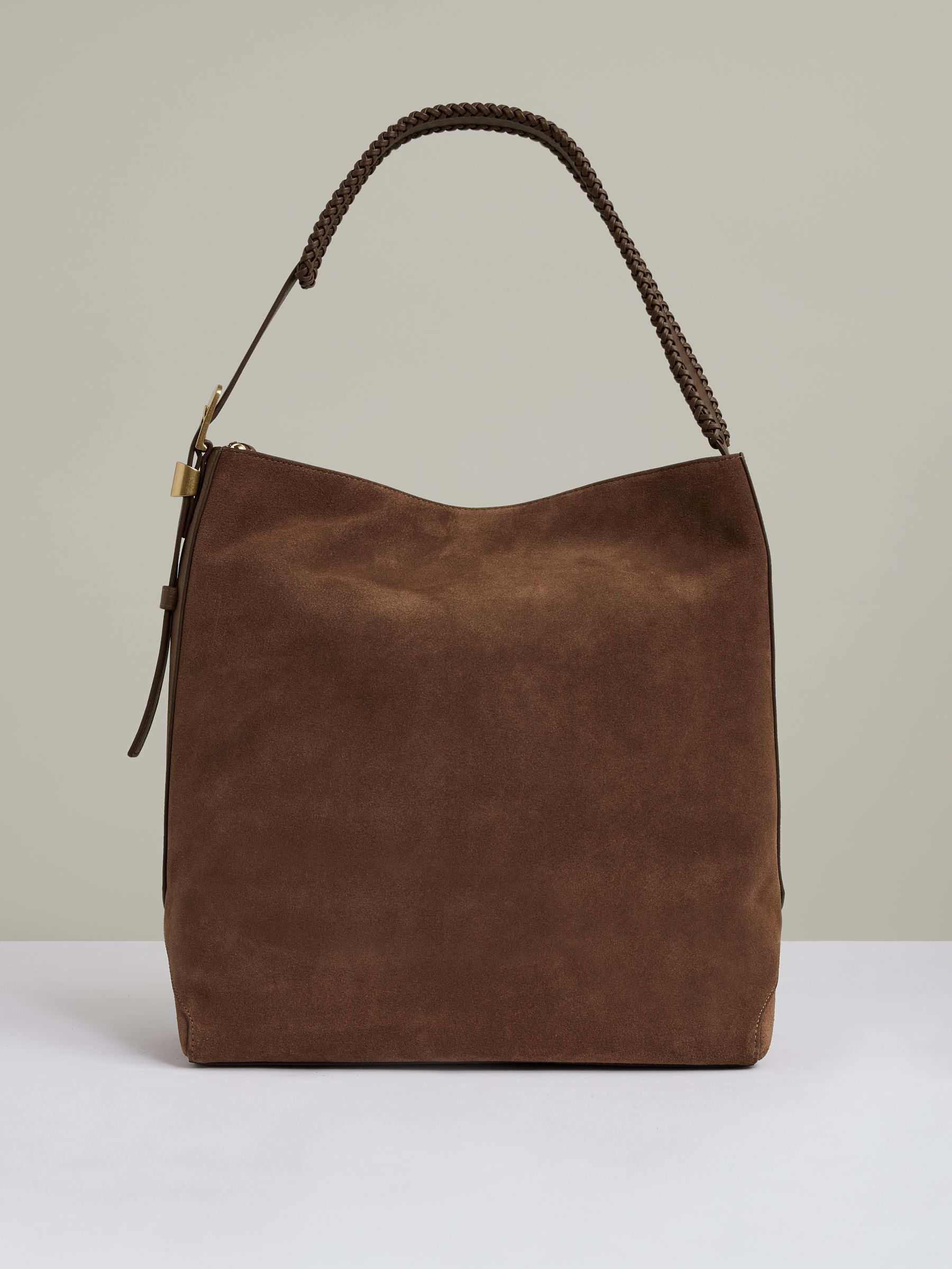 Suede Leather Braided-Strap Tote Bag in Rust - Image 1 of 5