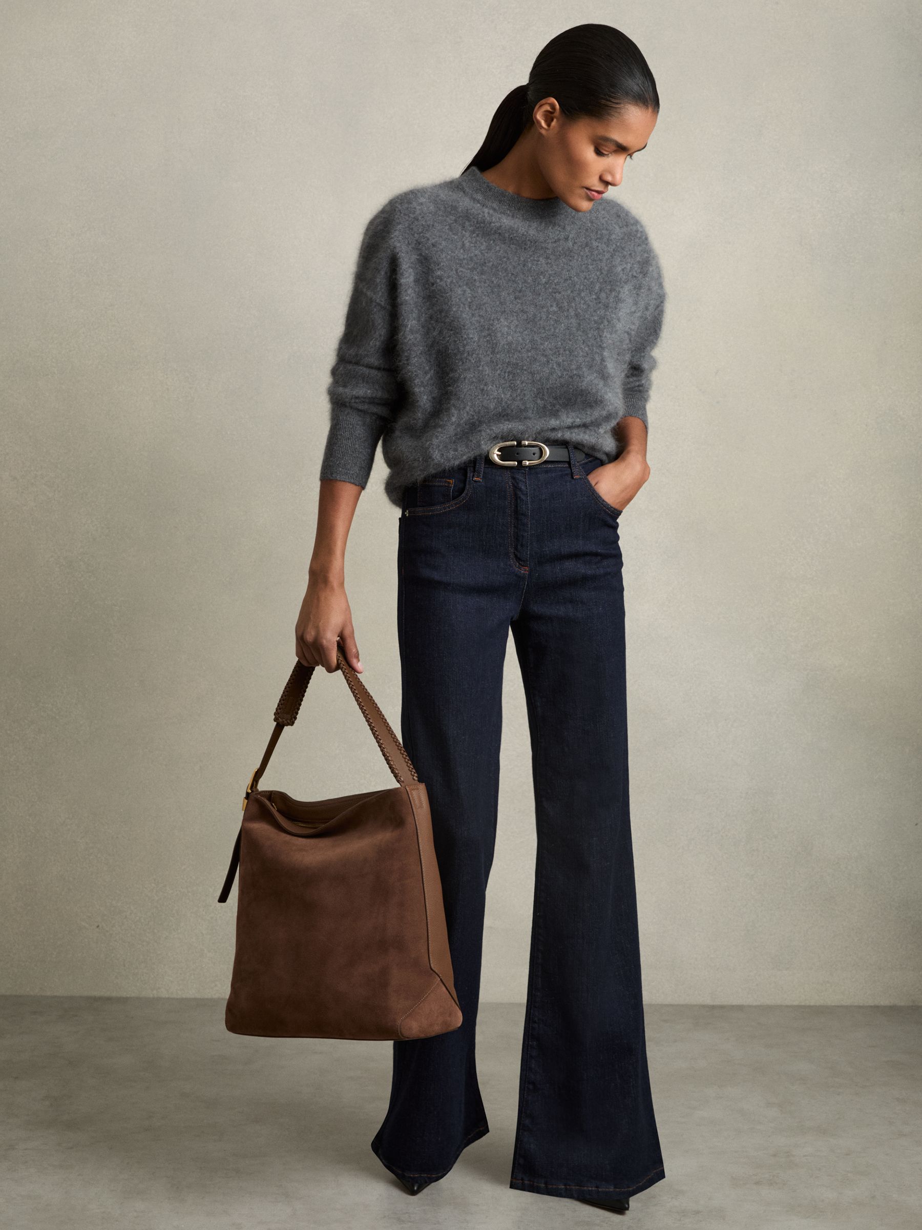 Suede Leather Braided-Strap Tote Bag in Rust - Image 2 of 5
