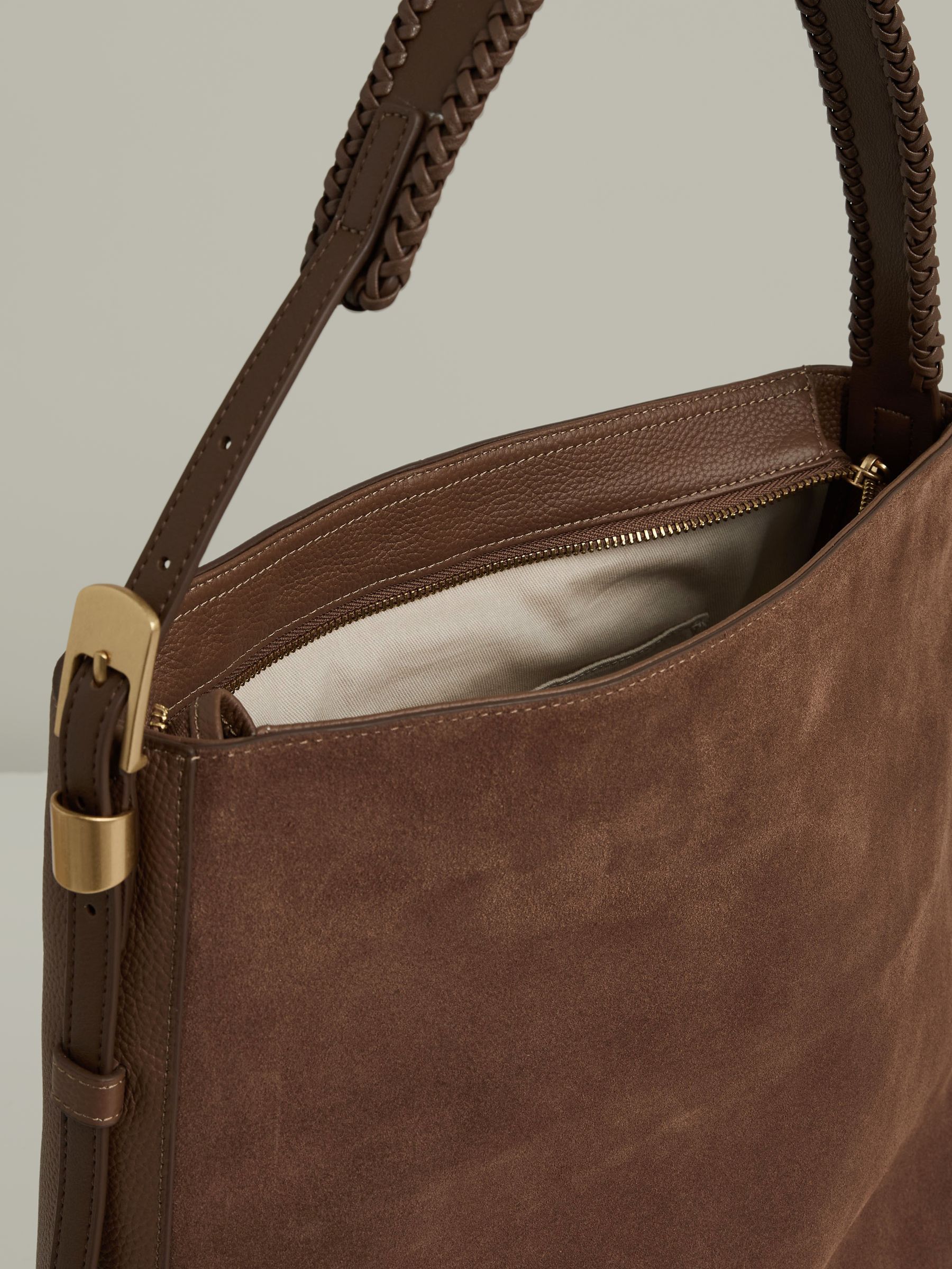 Suede Leather Braided-Strap Tote Bag in Rust - Image 3 of 5