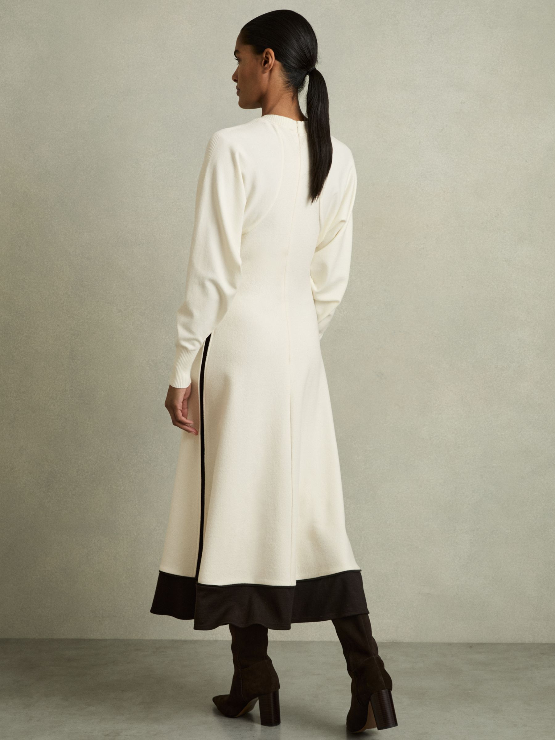 Petite Wool-Blend Hybrid Knitted Midi Dress in Ivory - Image 5 of 7