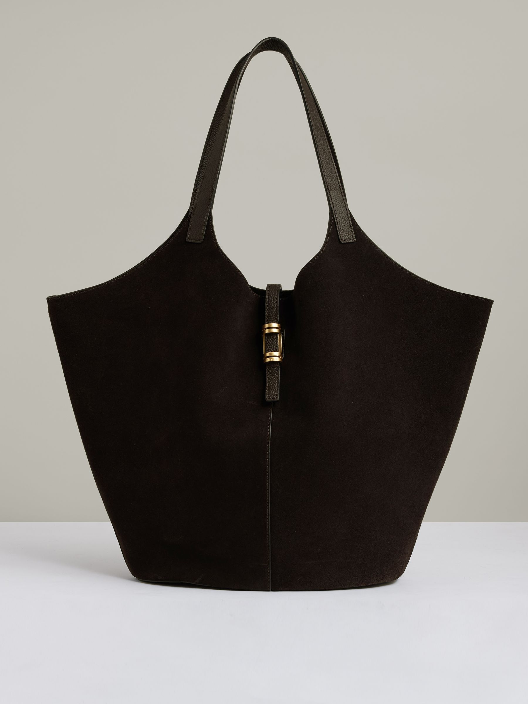 Leather And Suede Tote Bag in Chocolate - Image 1 of 6