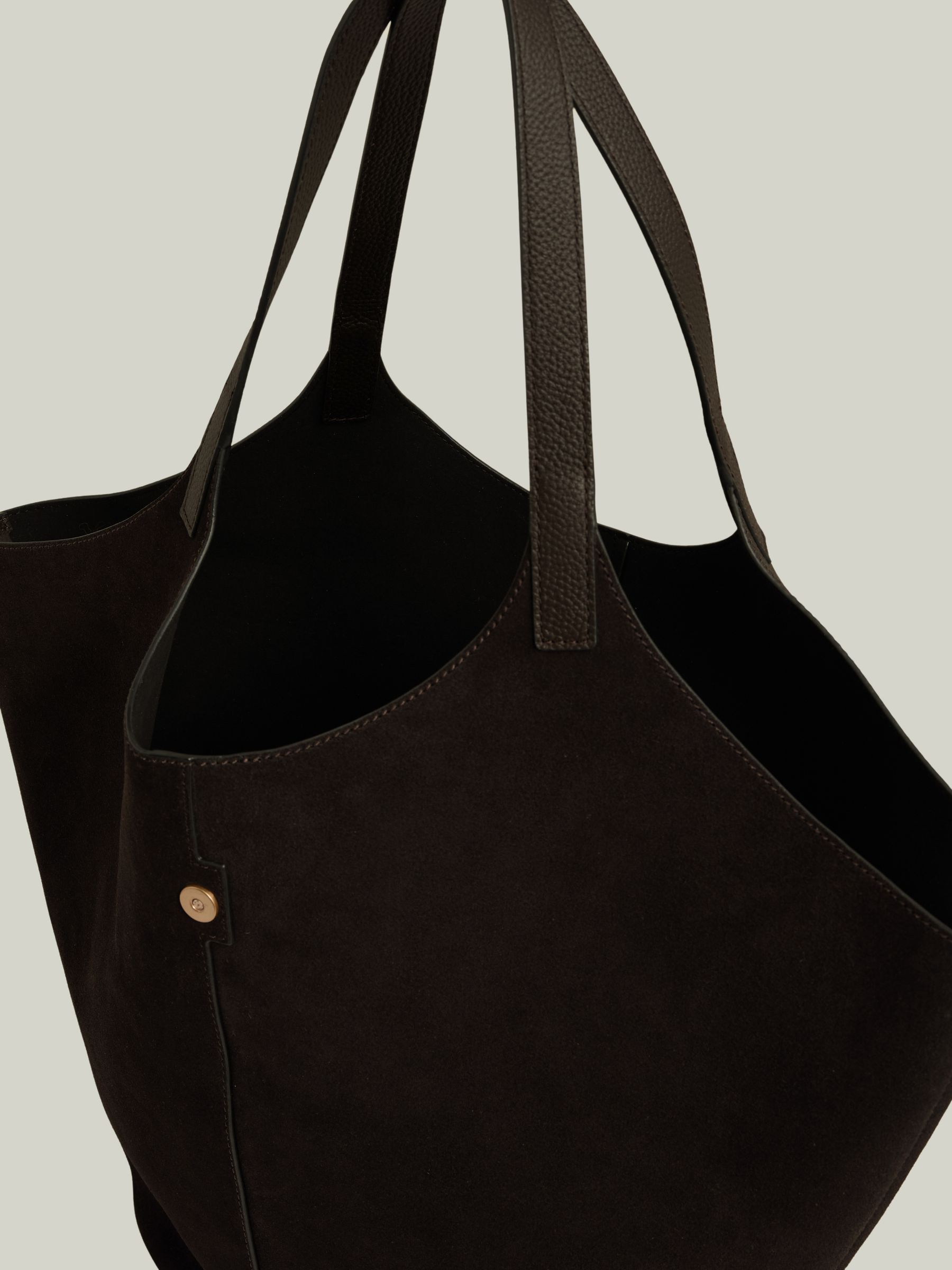 Leather And Suede Tote Bag in Chocolate - Image 3 of 6