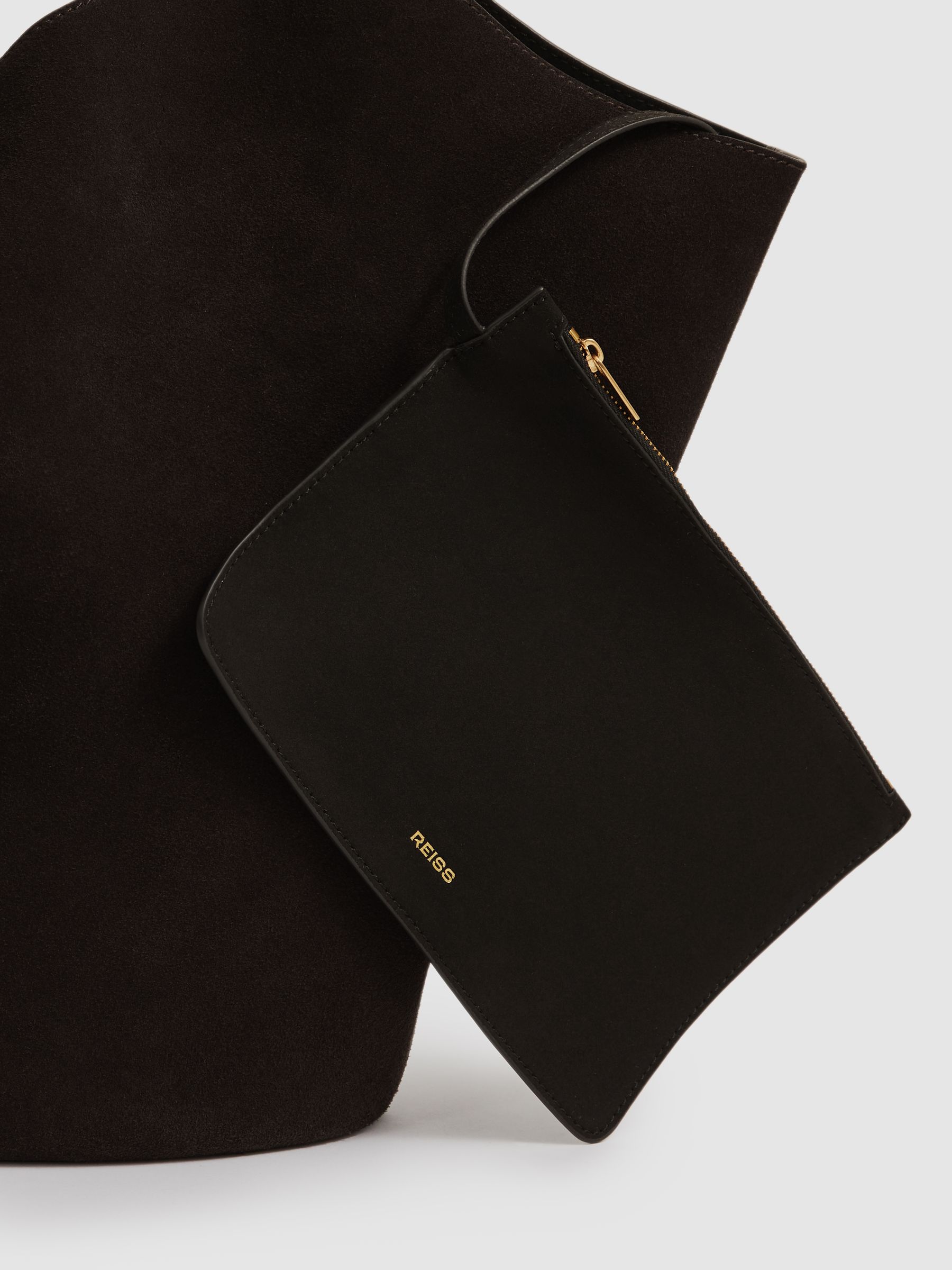 Leather And Suede Tote Bag in Chocolate - Image 4 of 6