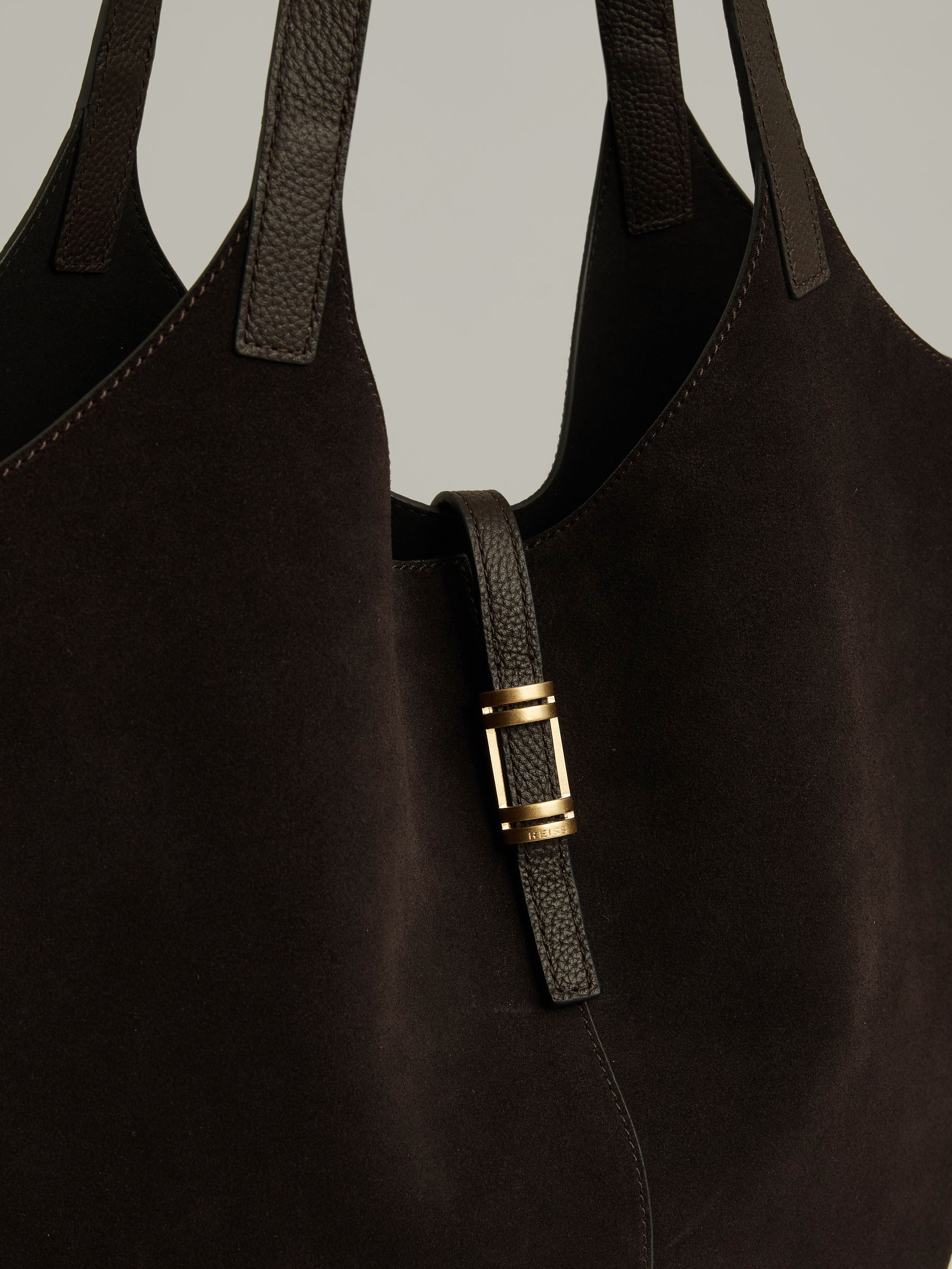 Leather And Suede Tote Bag in Chocolate - Image 5 of 6