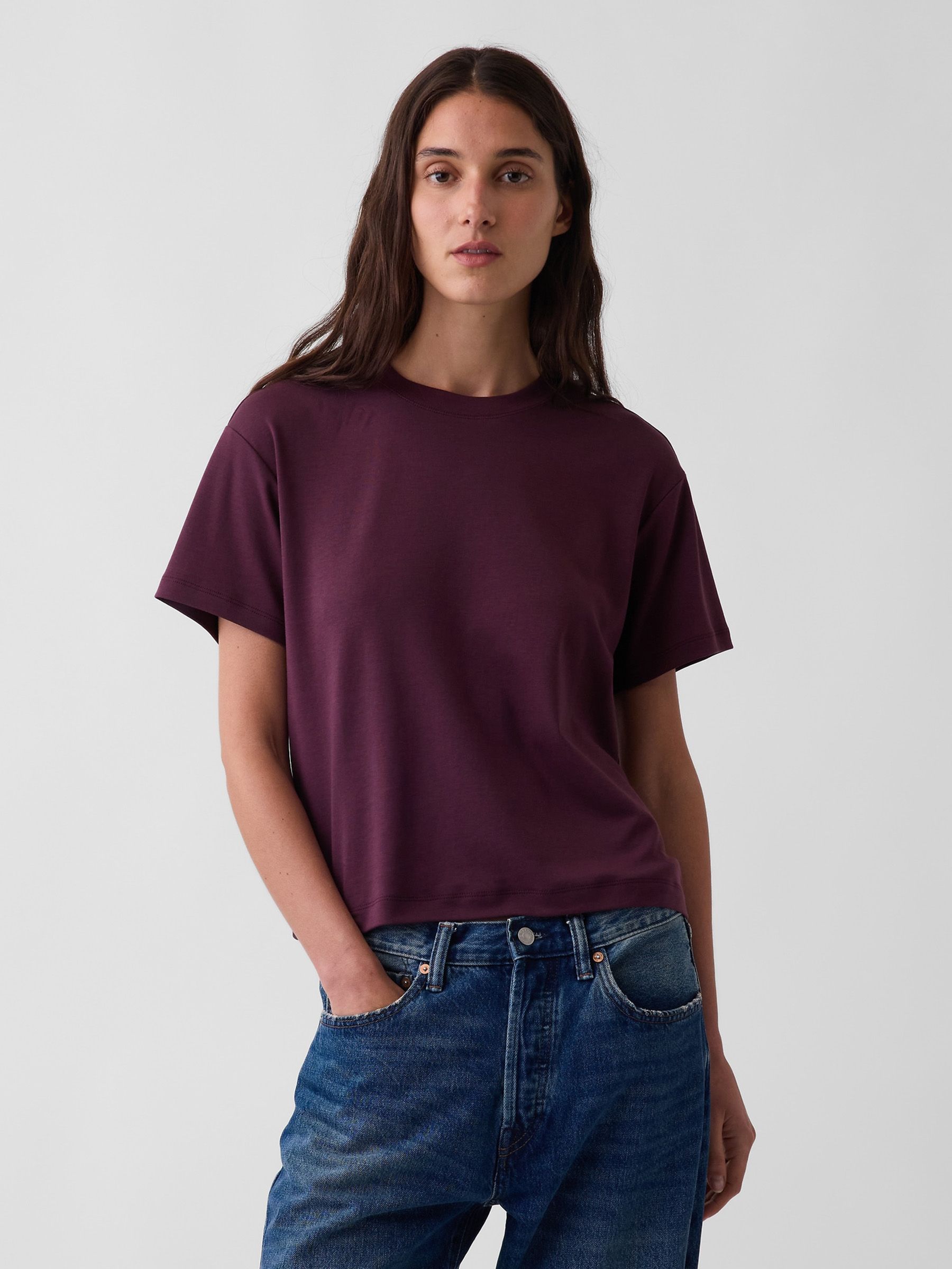 Burgundy Supima® Cotton Relaxed T-Shirt - Image 1 of 4 Burgundy Supima® Cotton Relaxed T-Shirt - Image 1 of 4