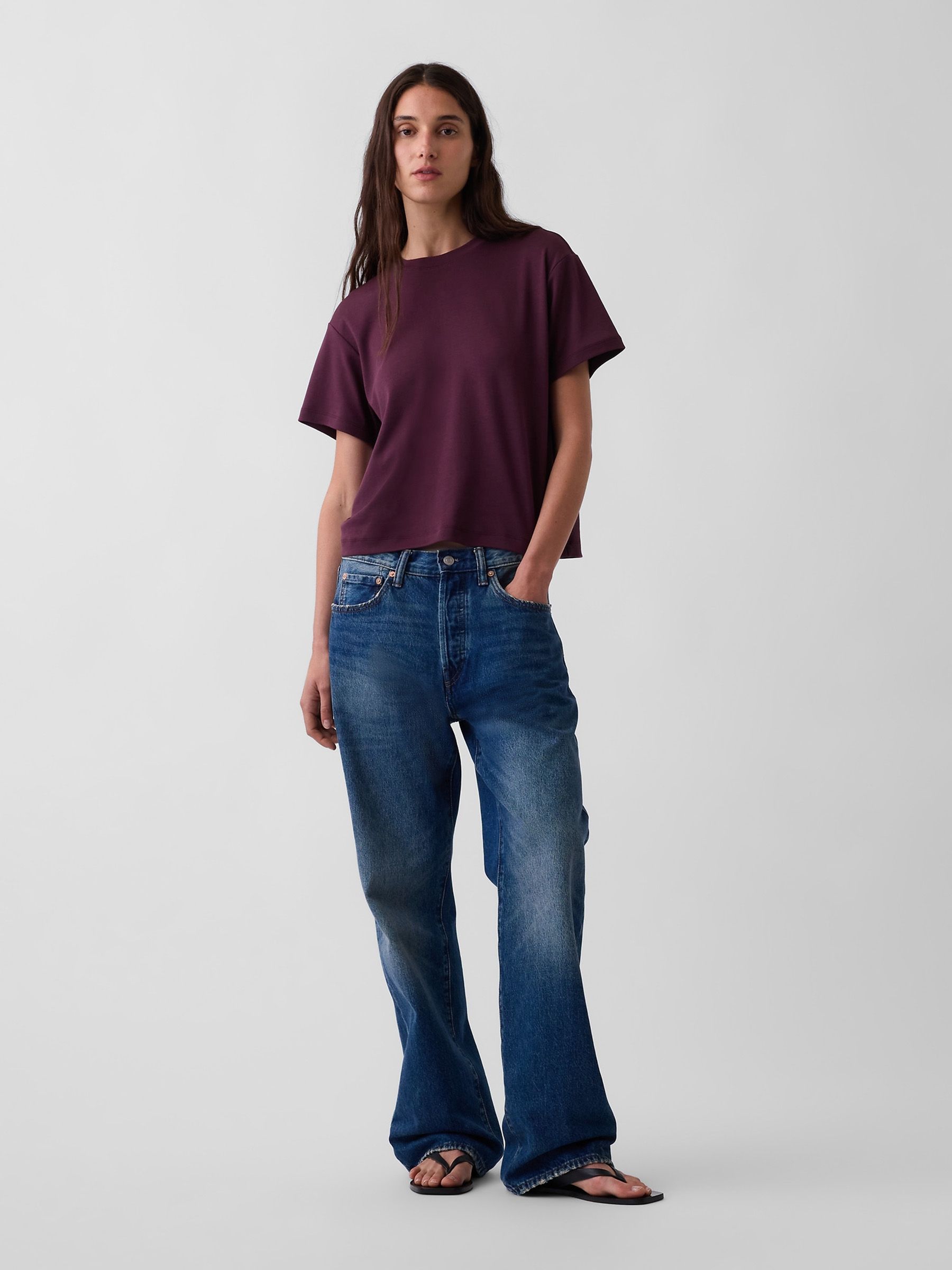 Burgundy Supima® Cotton Relaxed T-Shirt - Image 4 of 4