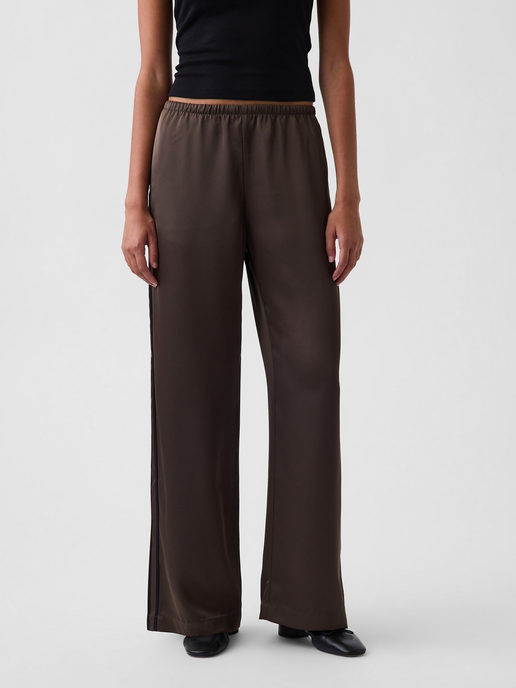 Brown Satin Easy Wide-Leg Trousers - Image 1 of 5
