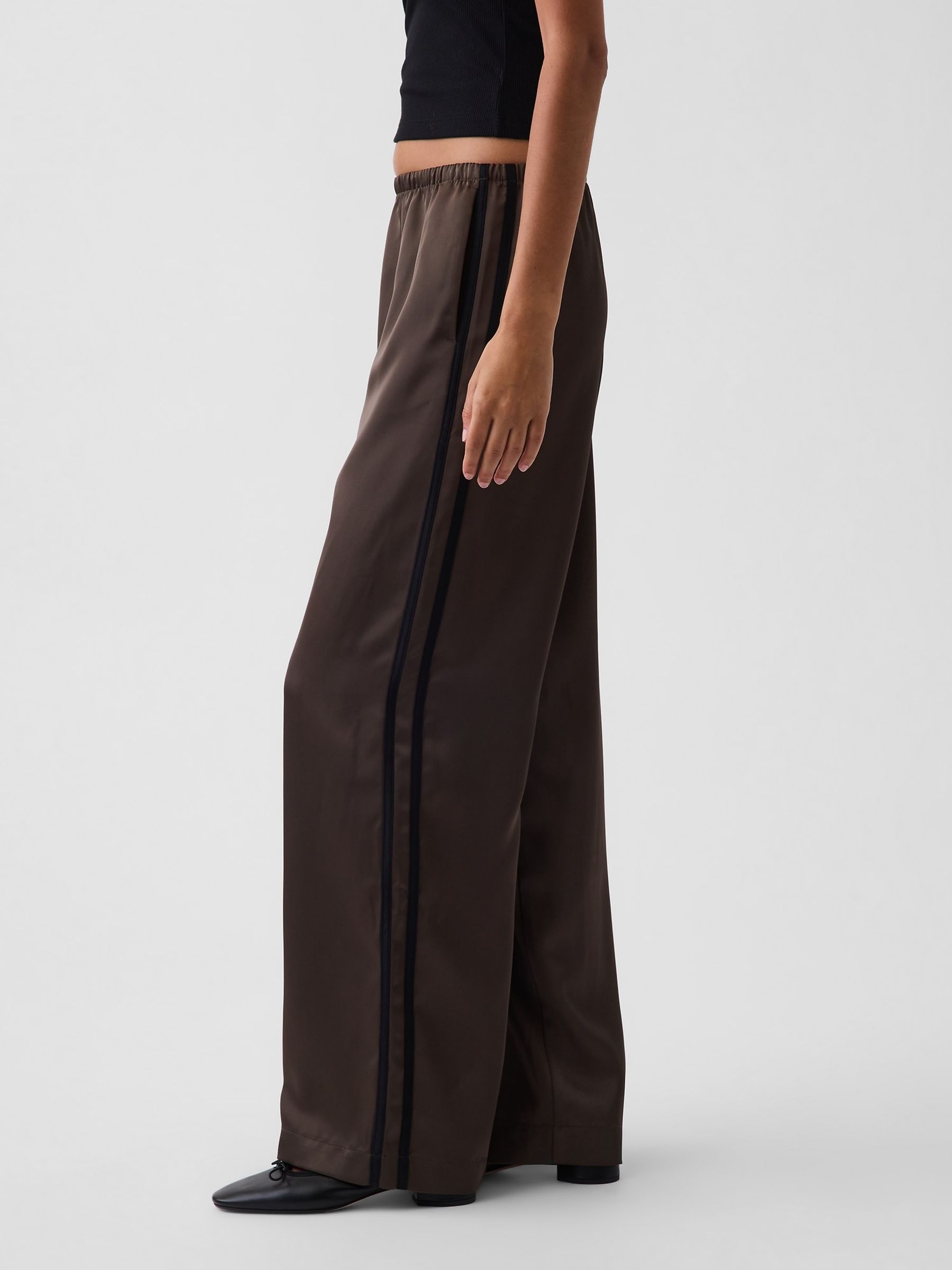 Brown Satin Easy Wide-Leg Trousers - Image 3 of 5