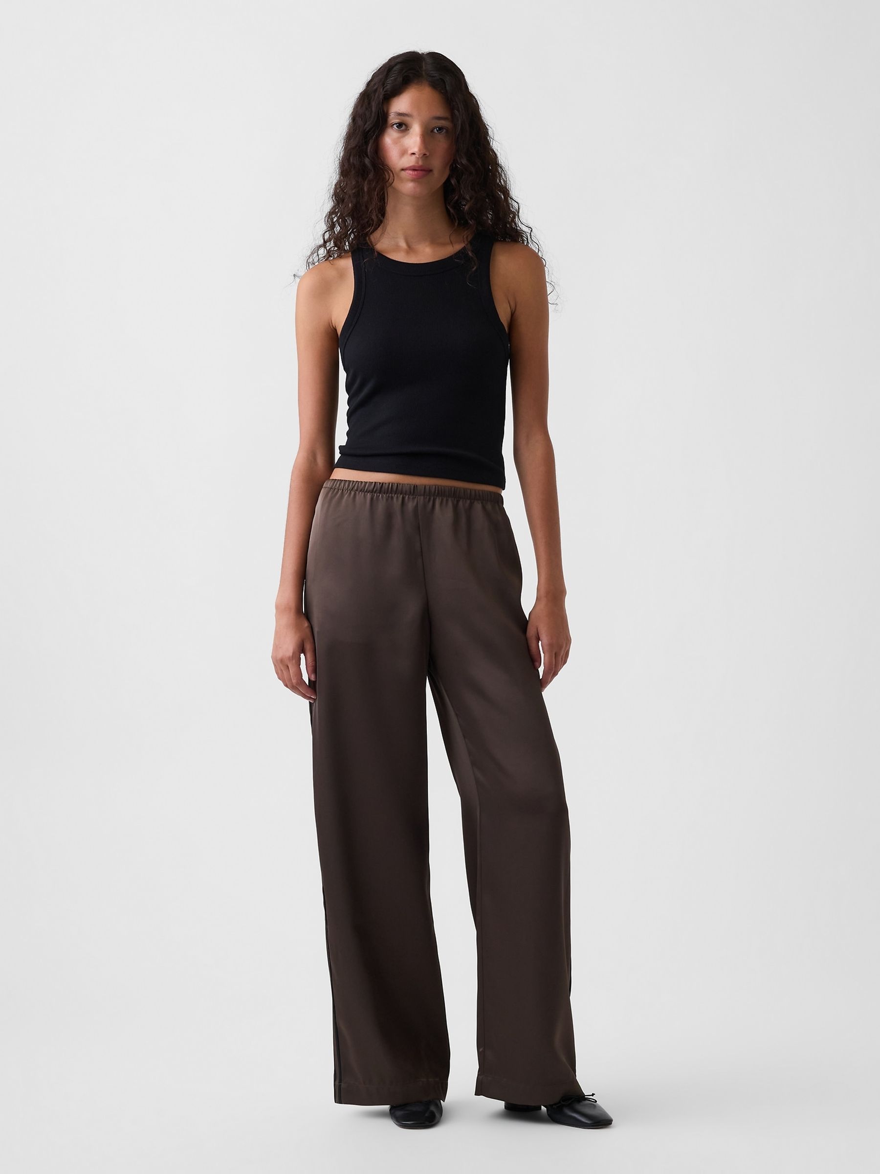 Brown Satin Easy Wide-Leg Trousers - Image 4 of 5
