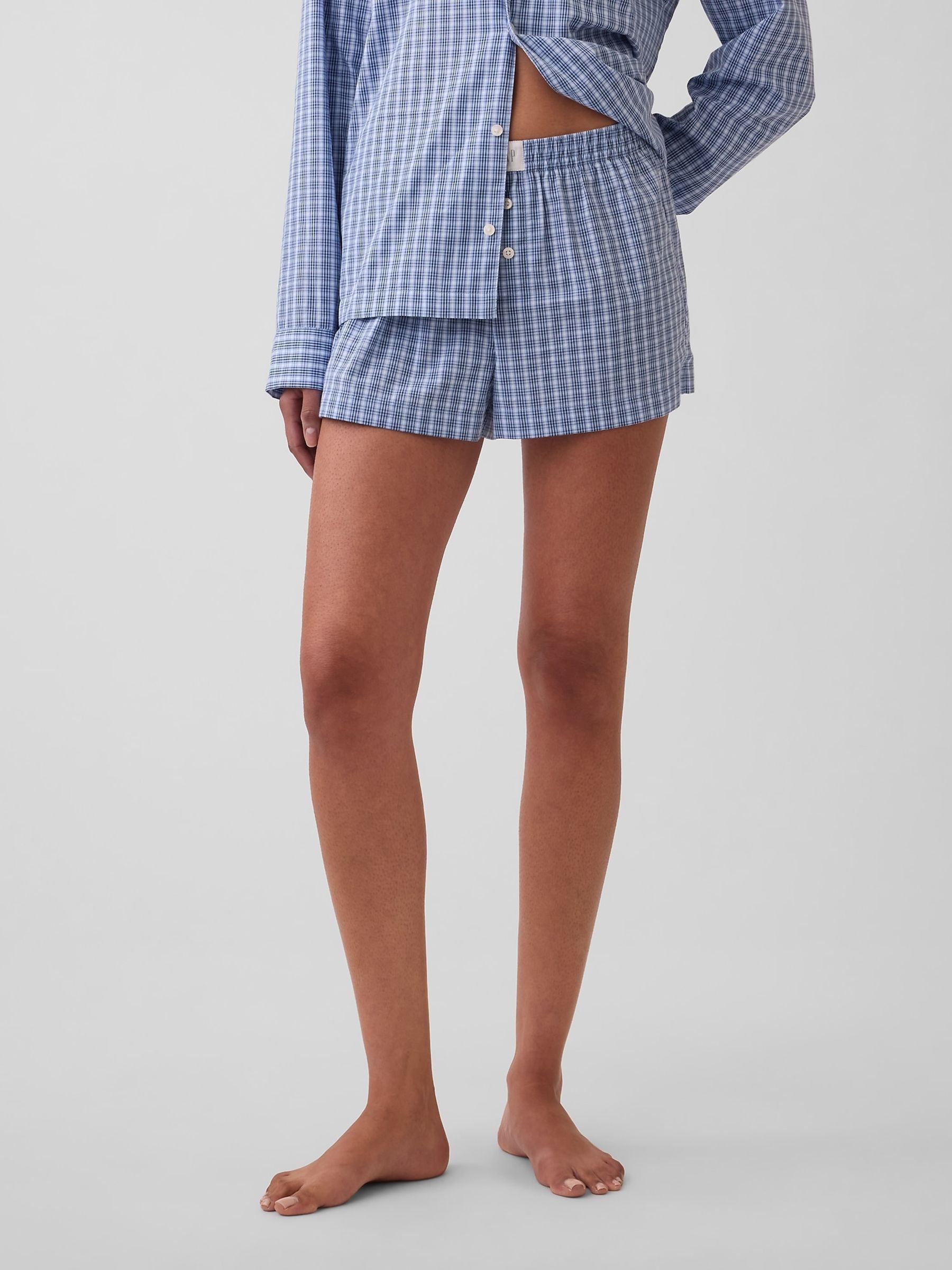 Blue Poplin Pyjamas Boxer Shorts - Image 1 of 5