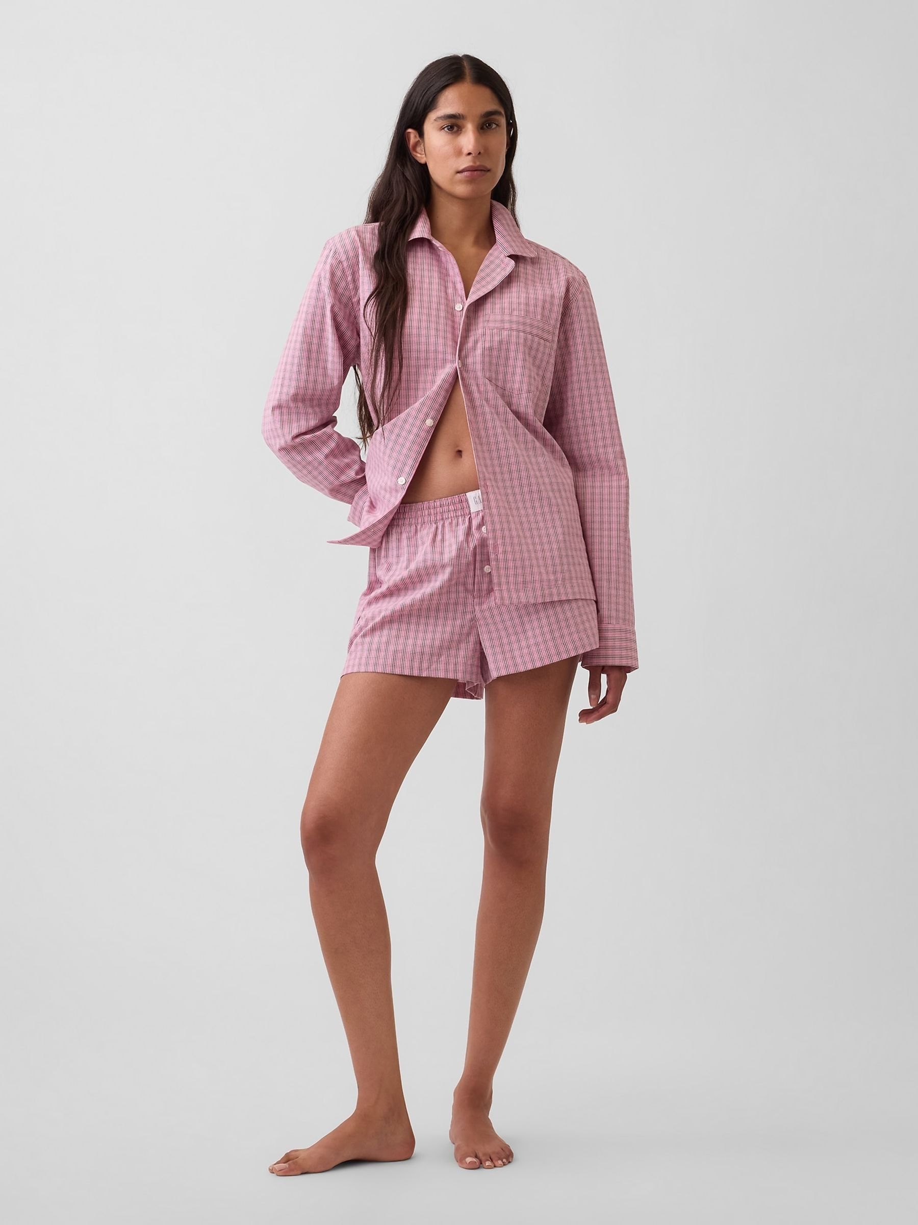 Pink Check Poplin Pyjamas Boxer Shorts - Image 4 of 5