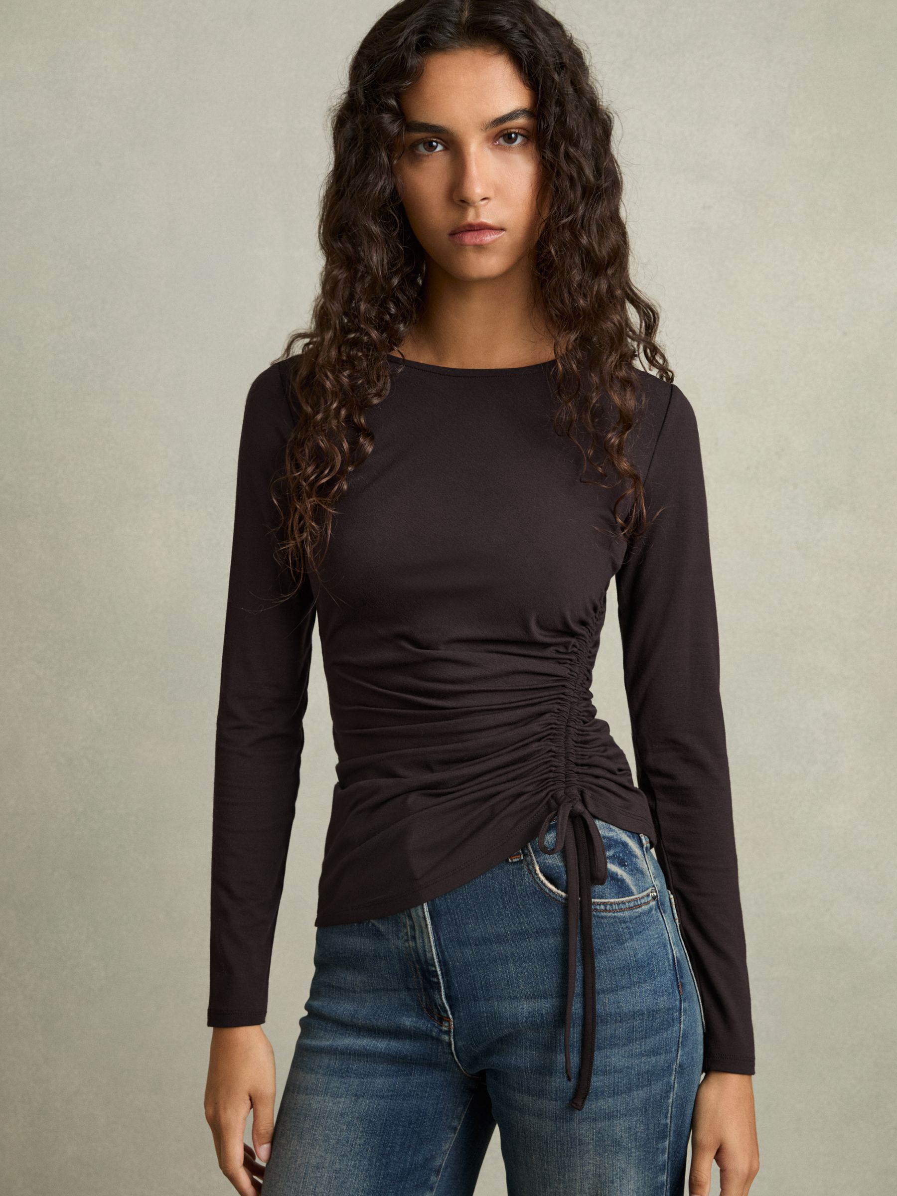 Jersey Ruched Top in Burgundy - Image 1 of 6