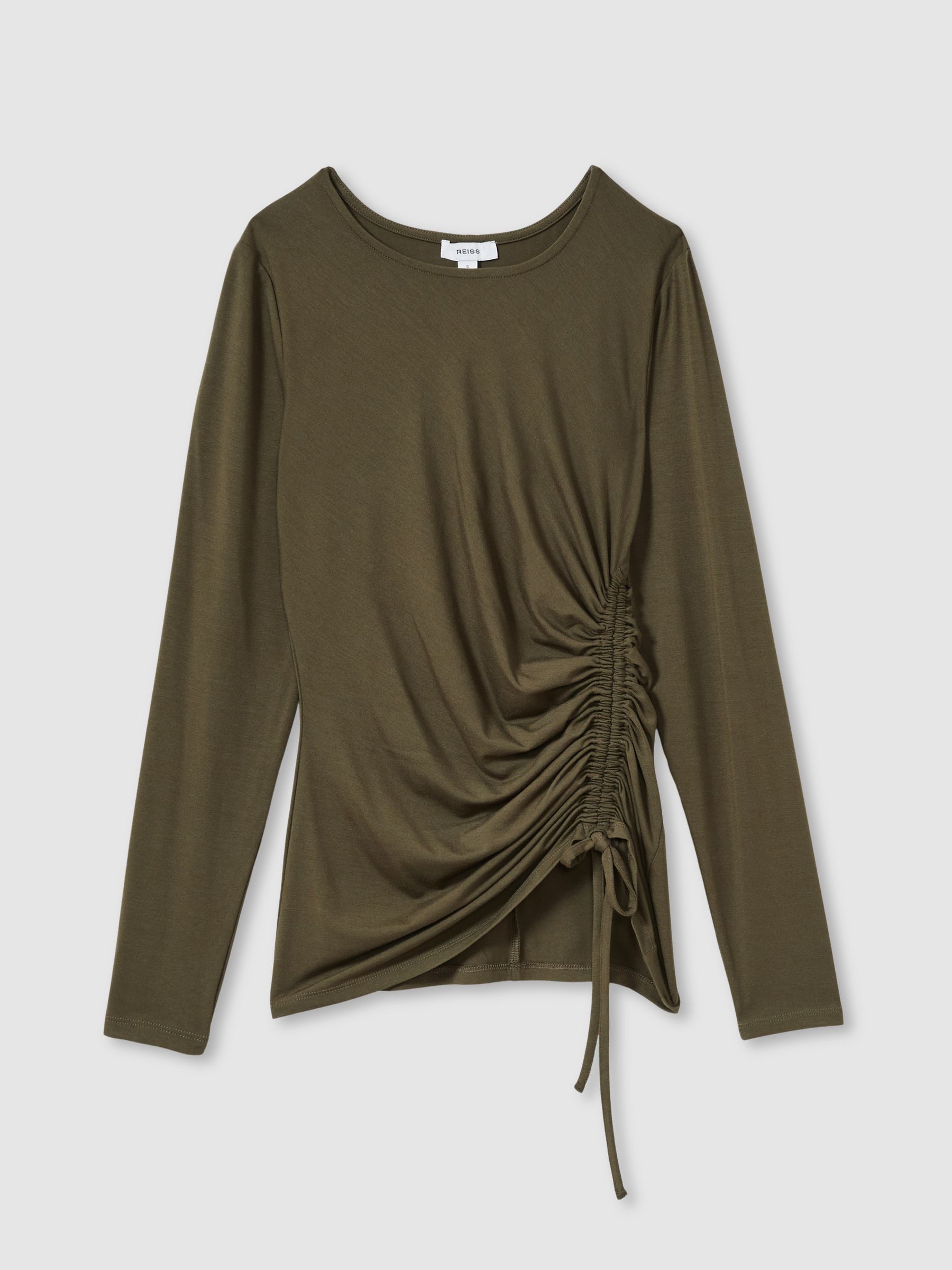 Jersey Ruched Top in Khaki - Image 2 of 6
