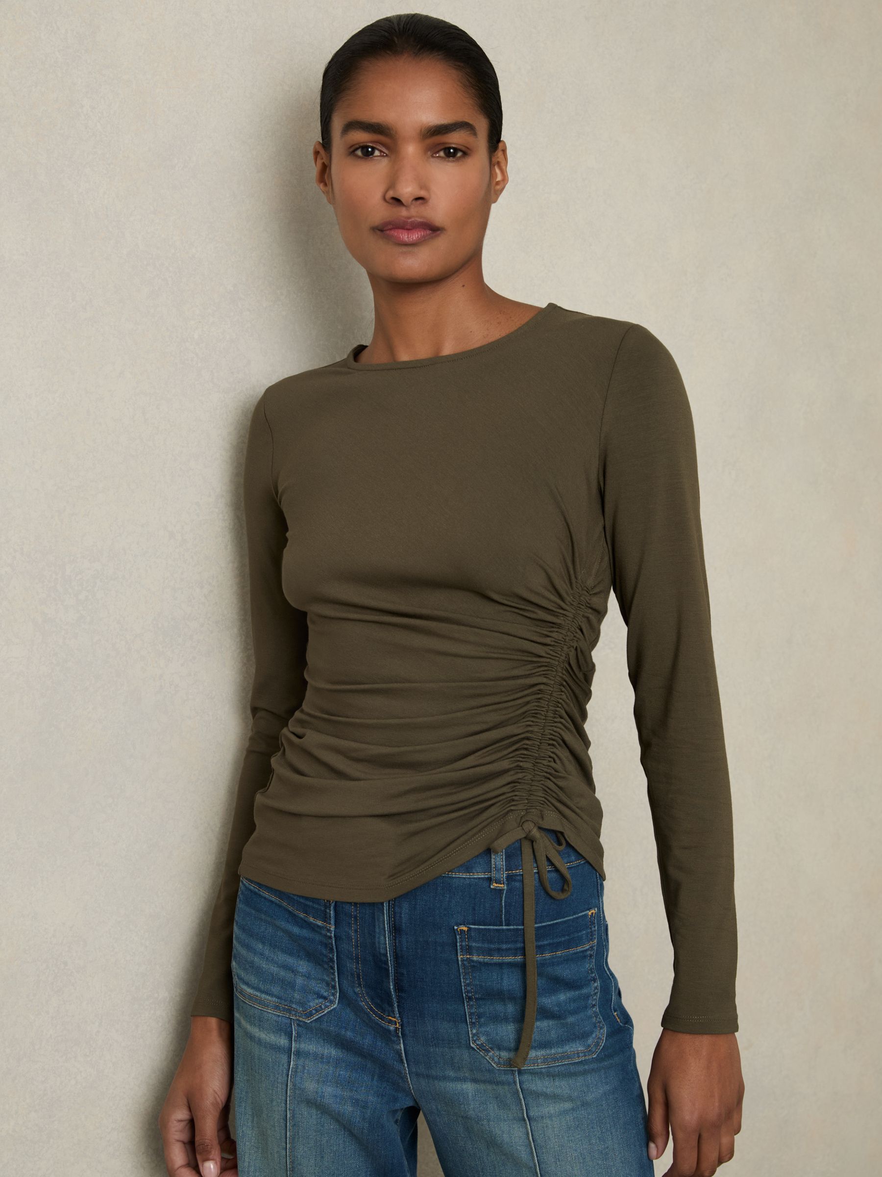 Jersey Ruched Top in Khaki - Image 3 of 6