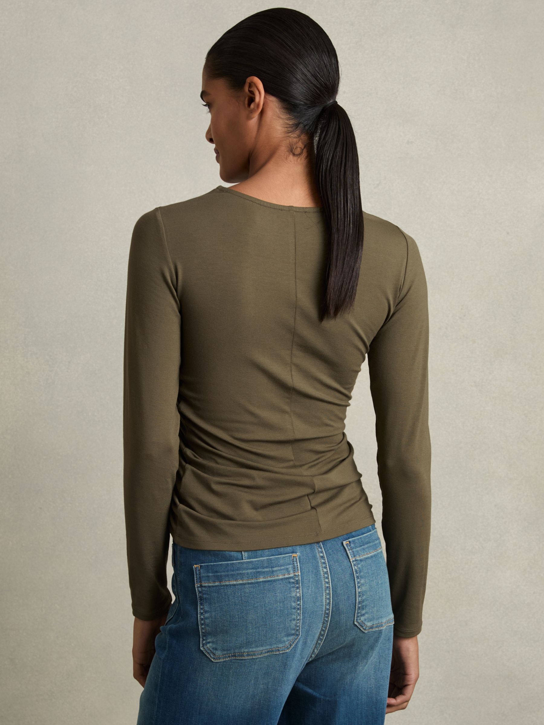 Jersey Ruched Top in Khaki - Image 5 of 6