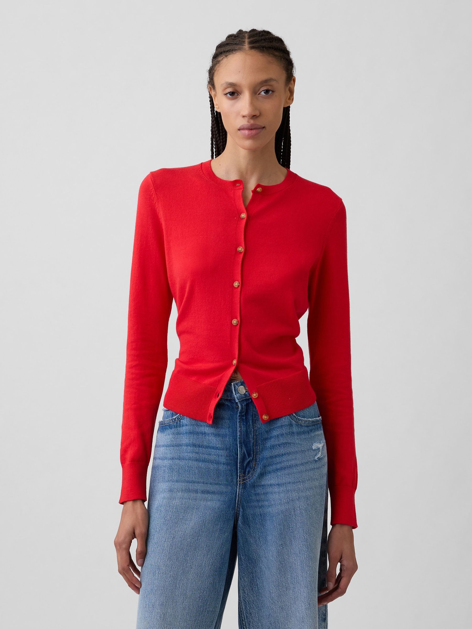 Red Crew Neck Cardigan - Image 1 of 5