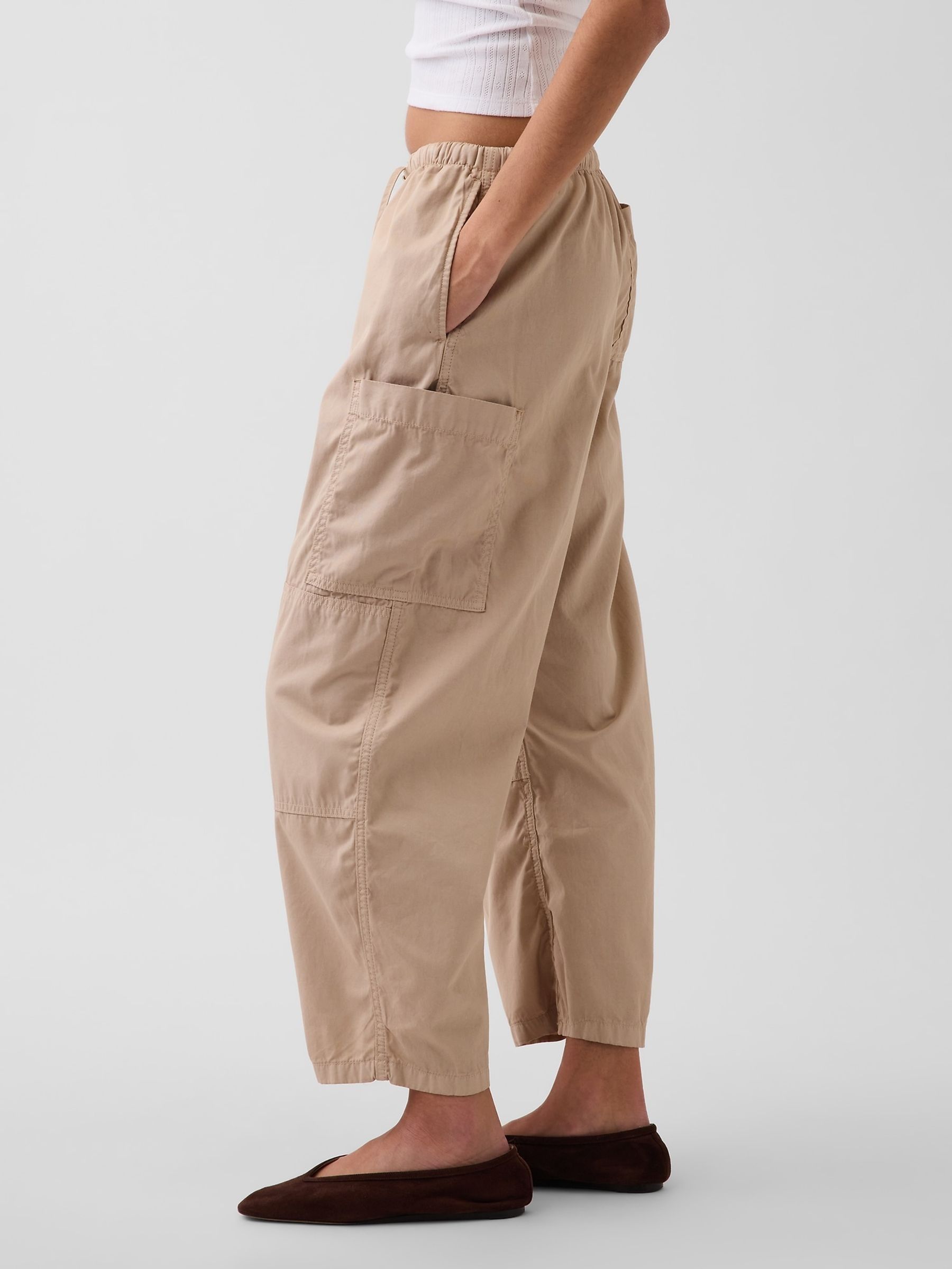 Beige Mid Rise Twill Easy Barrel Utility Trousers - Image 3 of 5