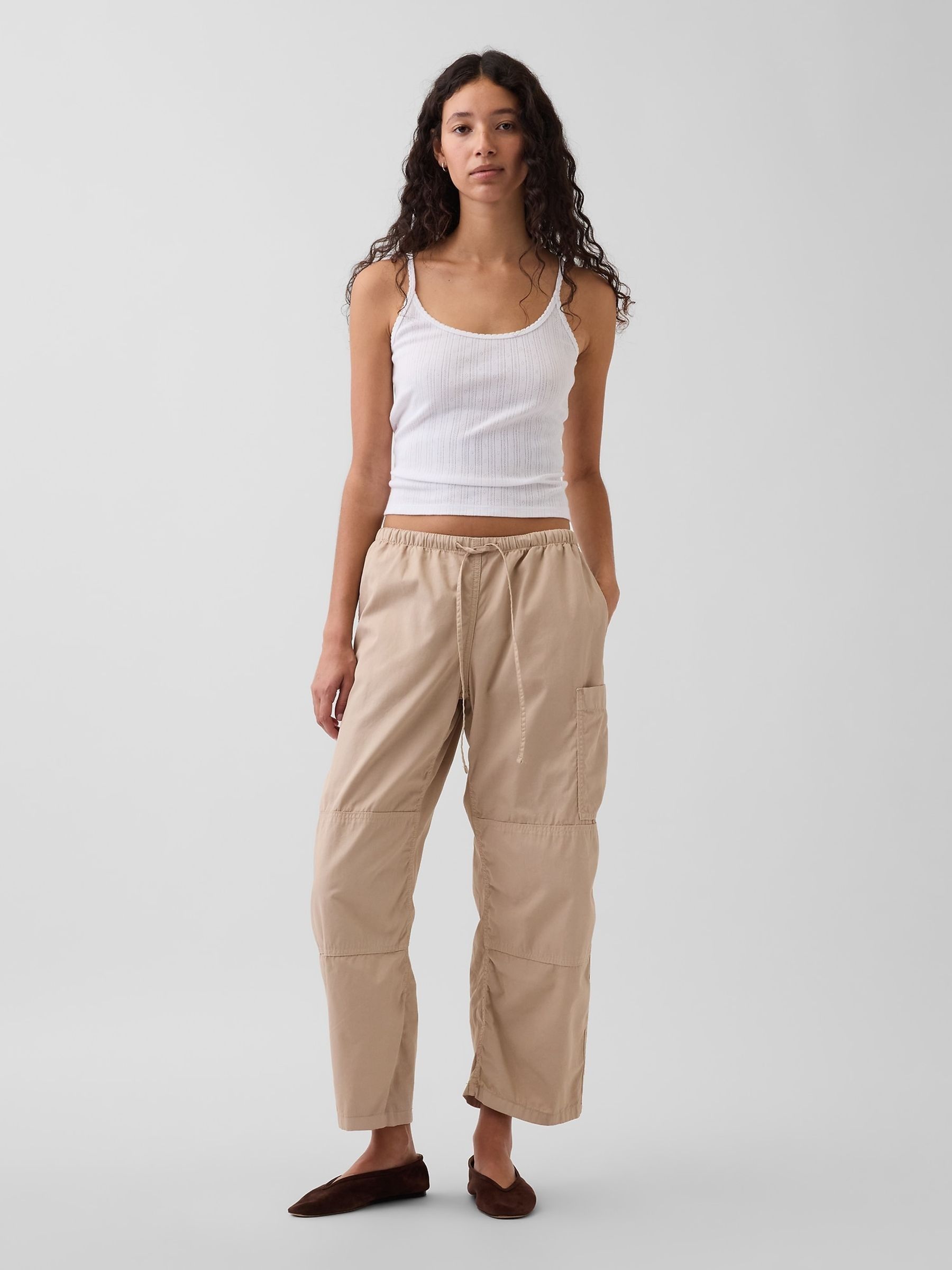 Beige Mid Rise Twill Easy Barrel Utility Trousers - Image 4 of 5