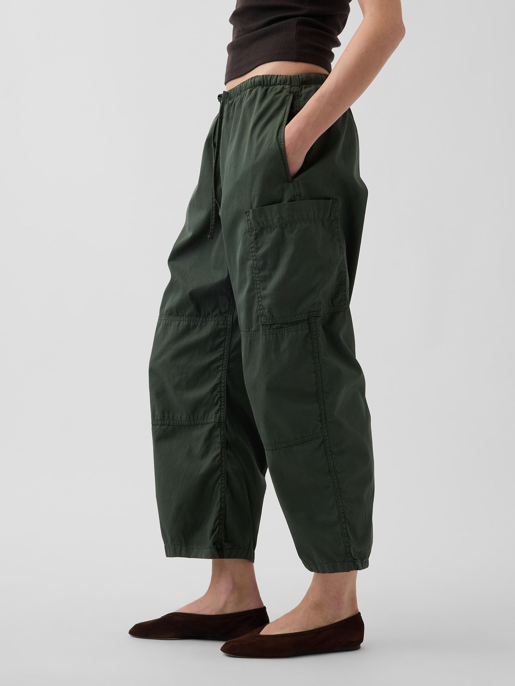 Green Mid Rise Twill Easy Barrel Utility Trousers - Image 3 of 5