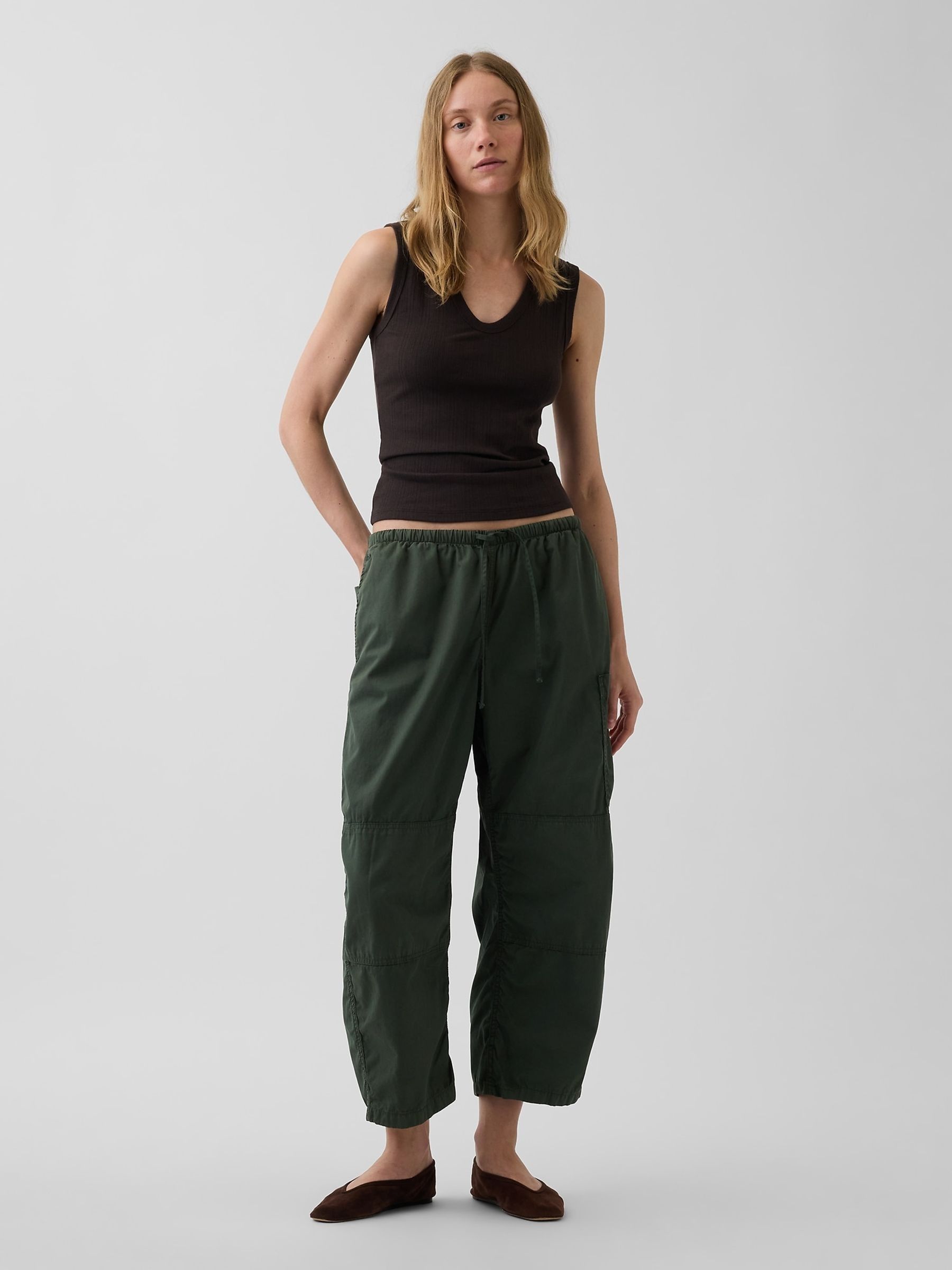 Green Mid Rise Twill Easy Barrel Utility Trousers - Image 4 of 5