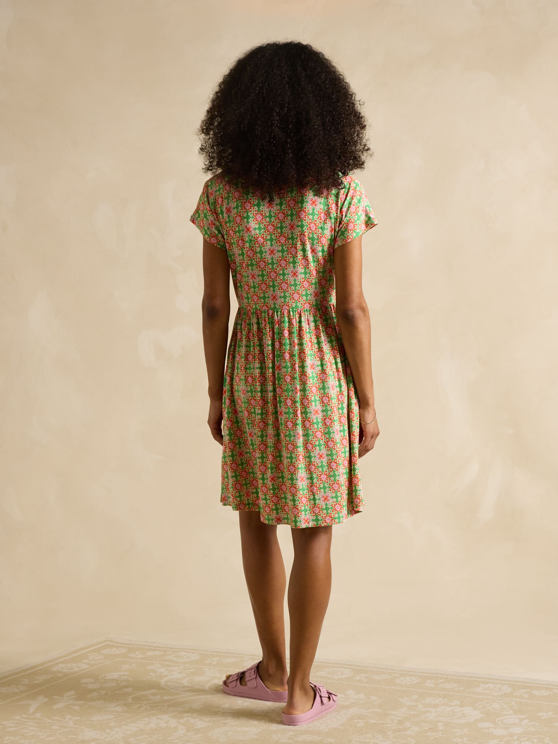 Nia Pink/Green Jersey V-Neck Dress - Image 2 of 6