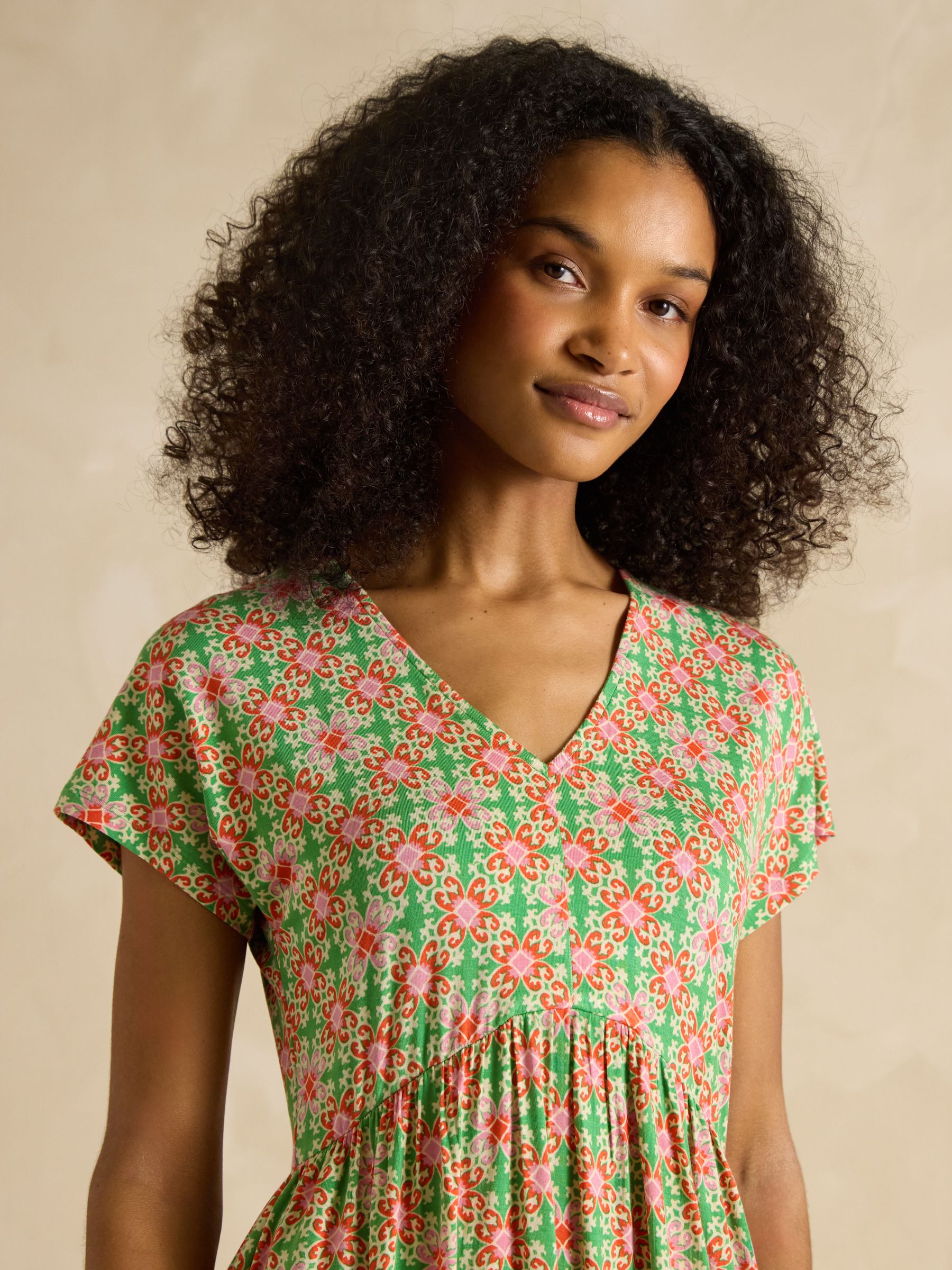 Nia Pink/Green Jersey V-Neck Dress - Image 3 of 6