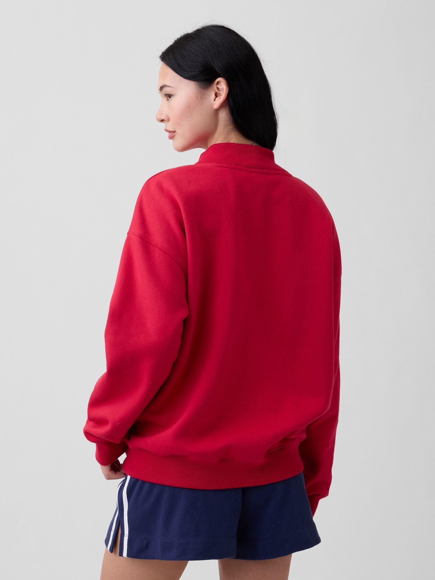 Red Oversized Logo Mock Neck Tunic Sweatshirt - Image 2 of 5
