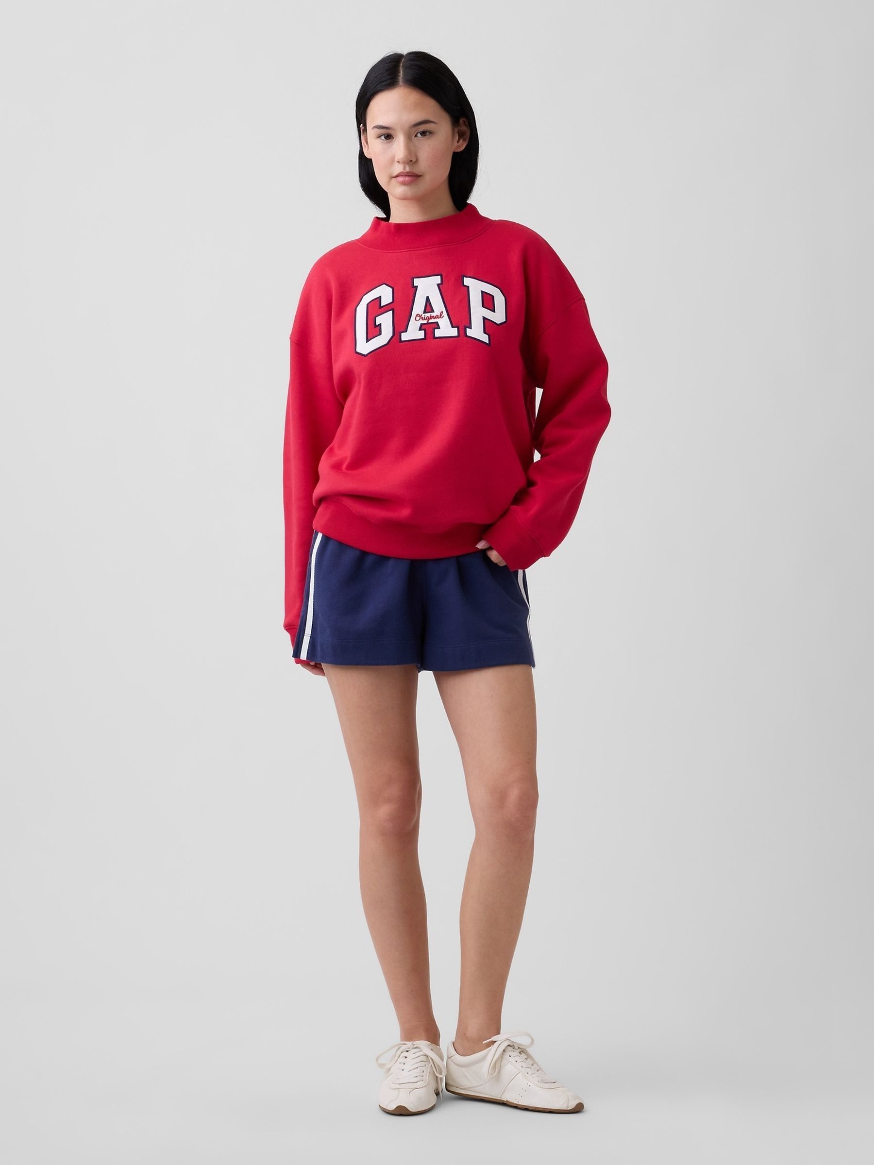 Red Oversized Logo Mock Neck Tunic Sweatshirt - Image 3 of 5