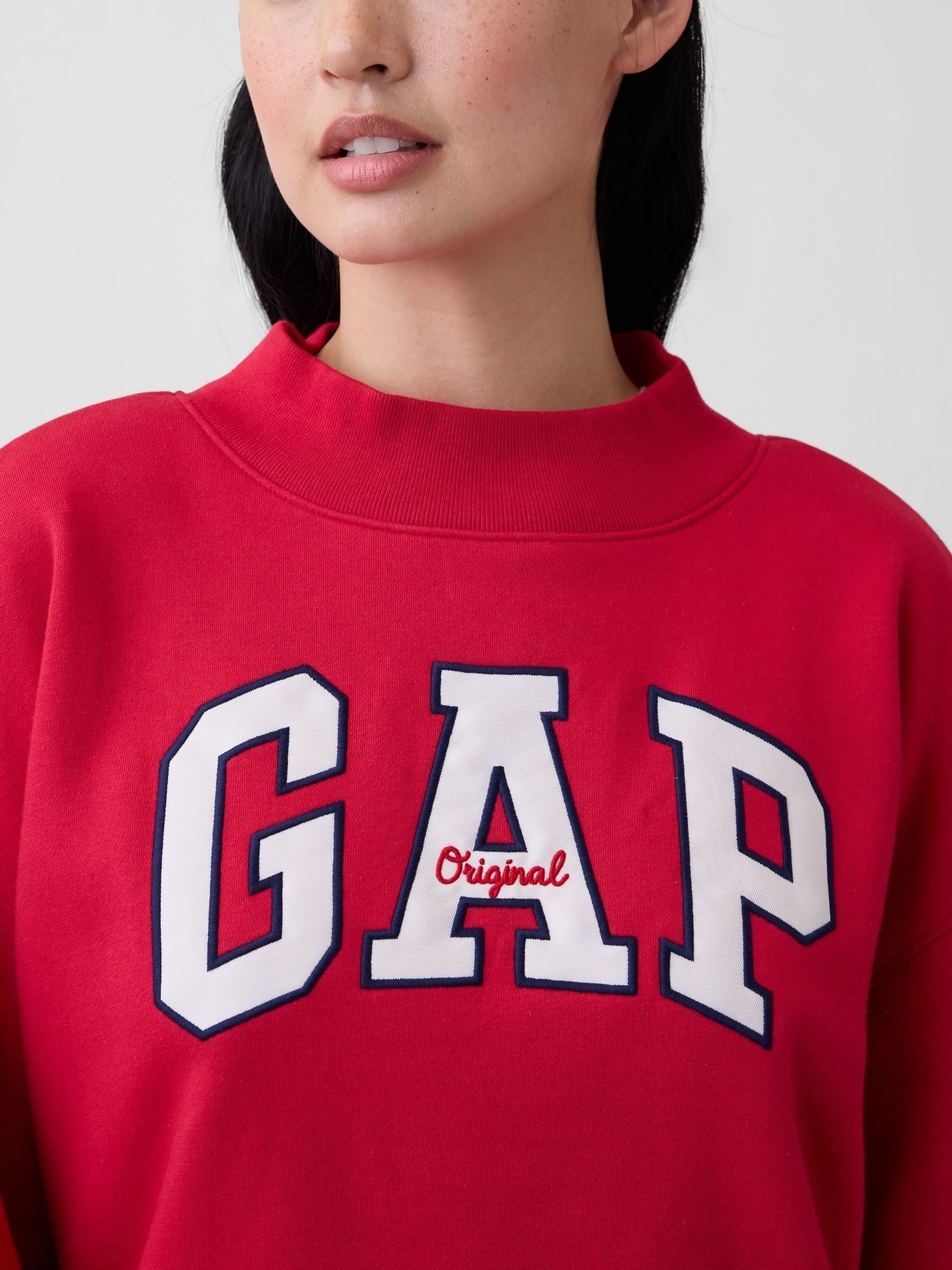Red Oversized Logo Mock Neck Tunic Sweatshirt - Image 4 of 5