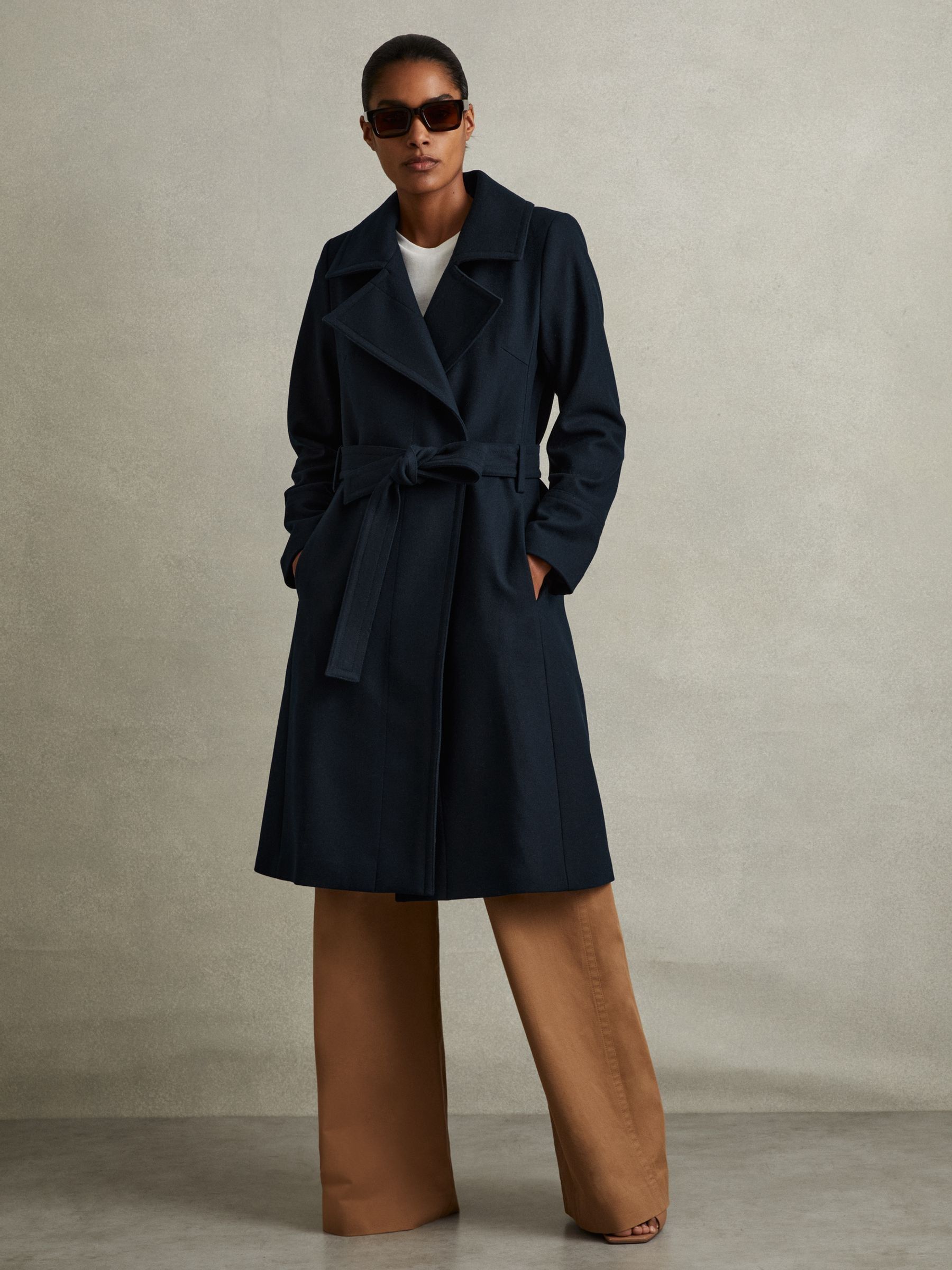 Wool Blend Belted Double Breasted Coat With Cashmere in Teal - Image 1 of 5
