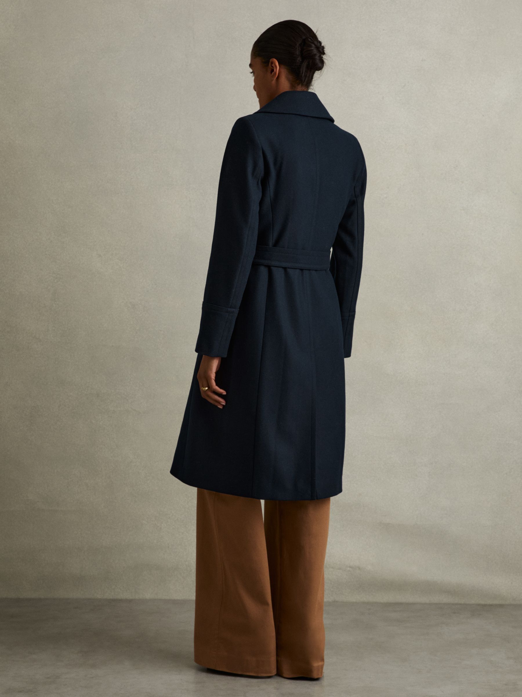 Wool Blend Belted Double Breasted Coat With Cashmere in Teal - Image 4 of 5