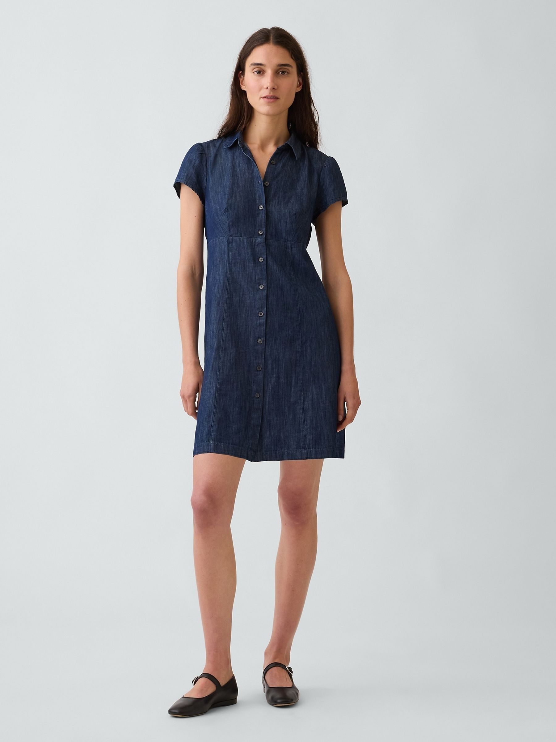Blue Empire Elasticated Waist Mini Shirt Dress - Image 1 of 4