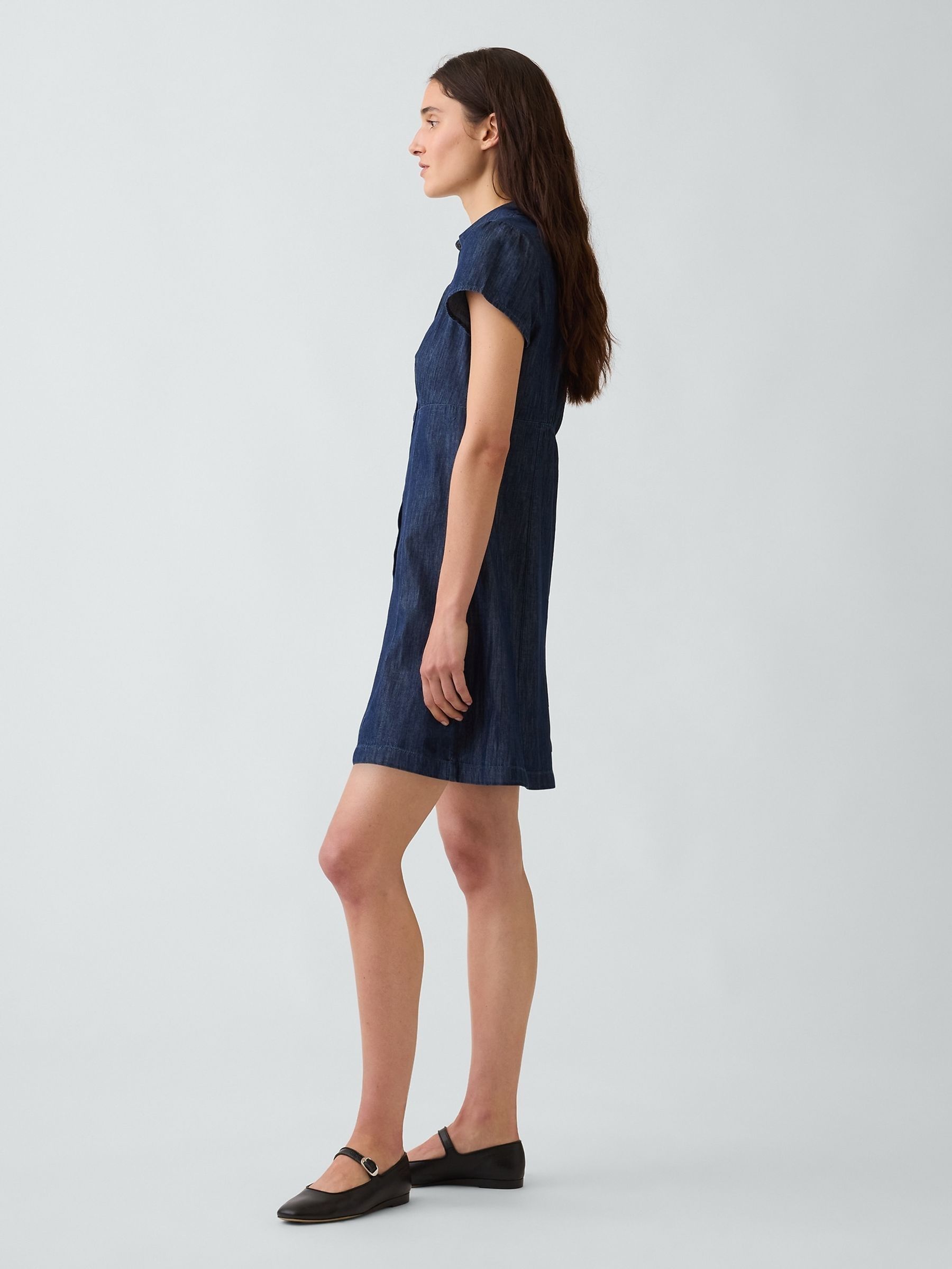 Blue Empire Elasticated Waist Mini Shirt Dress - Image 3 of 4