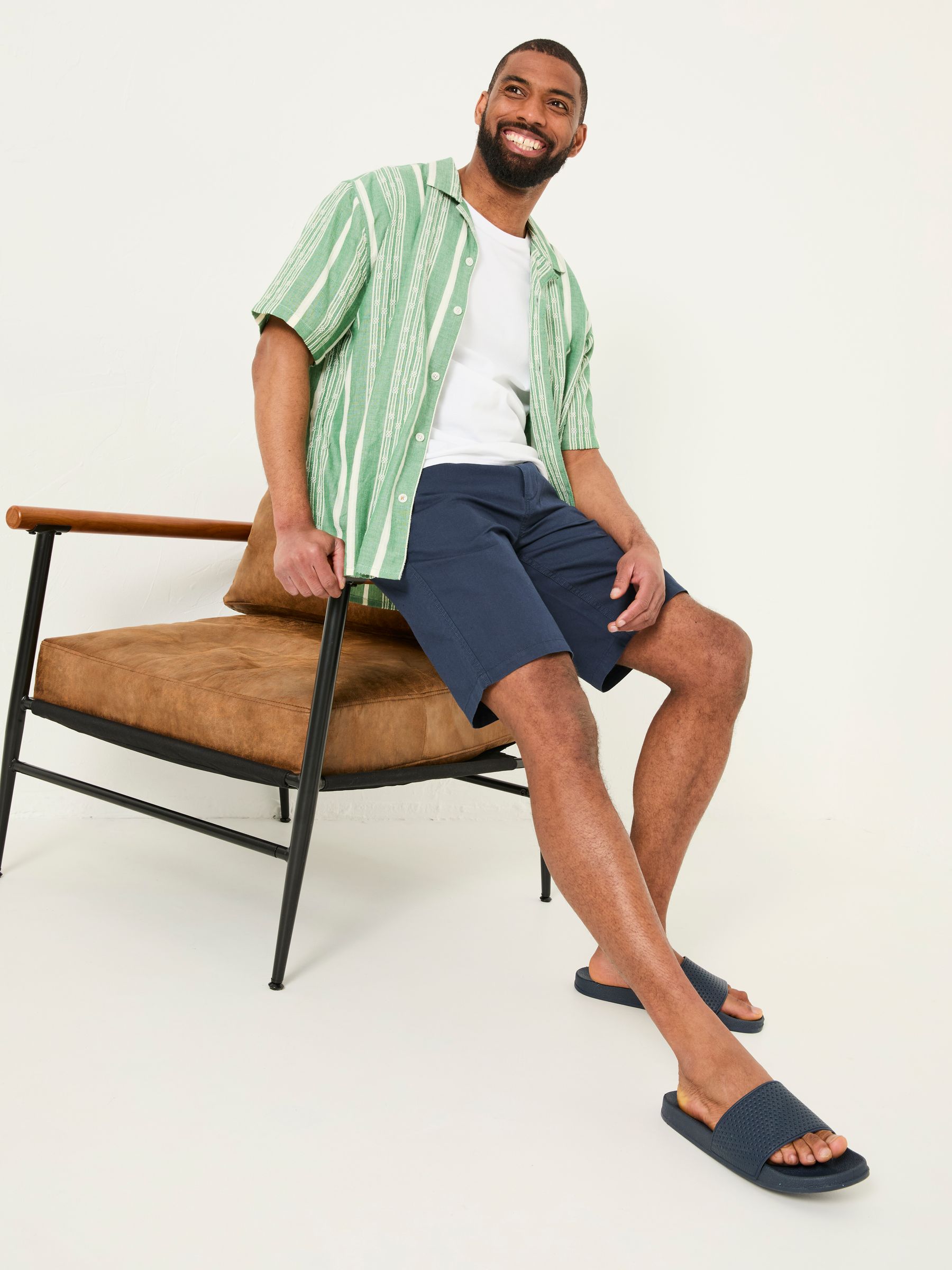 Mawes Navy Cotton Linen Chino Shorts - Image 3 of 7