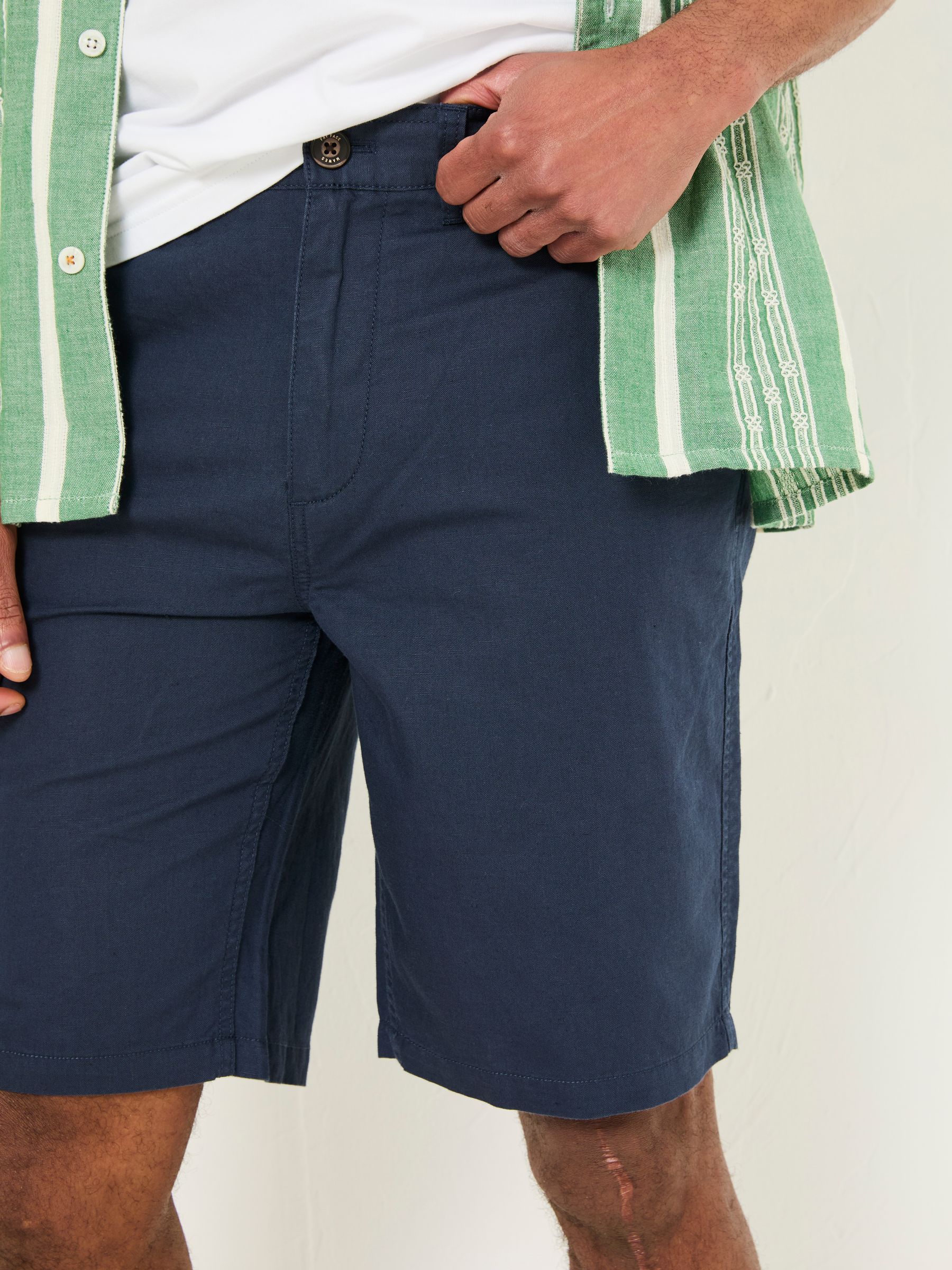 Mawes Navy Cotton Linen Chino Shorts - Image 5 of 7
