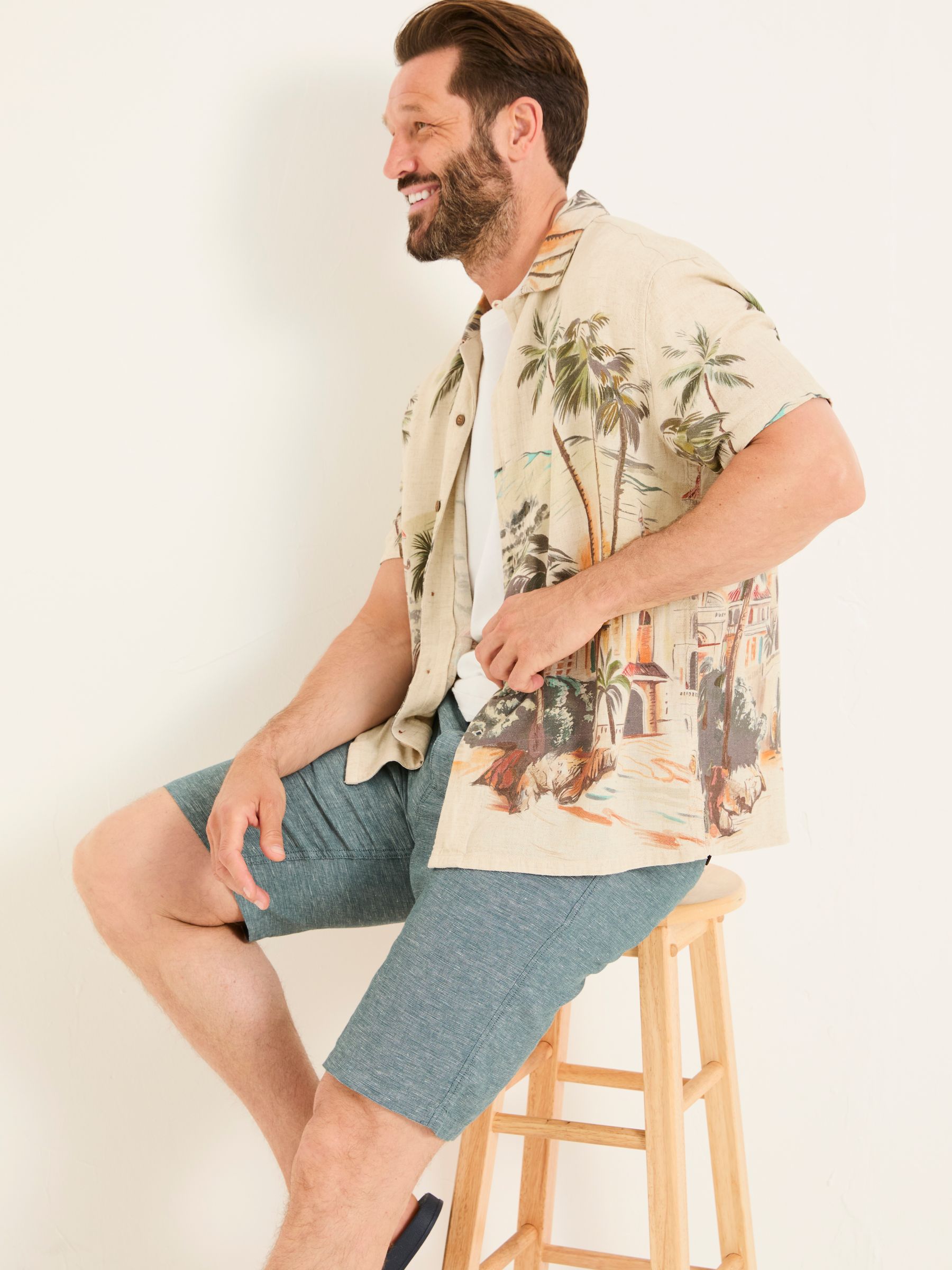 Mawes Dark Teal Cotton Linen Chino Shorts - Image 2 of 7