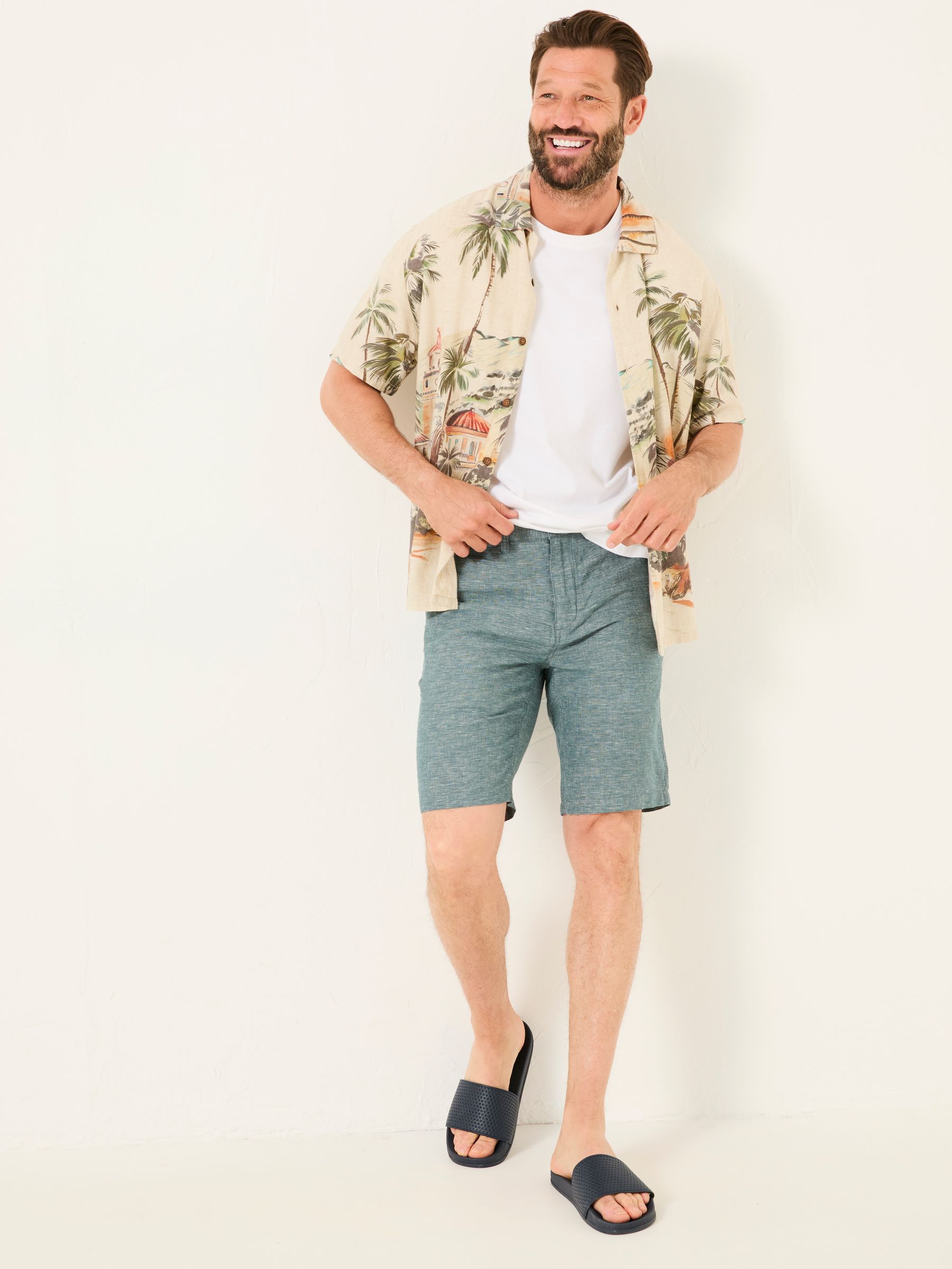 Mawes Dark Teal Cotton Linen Chino Shorts - Image 3 of 7