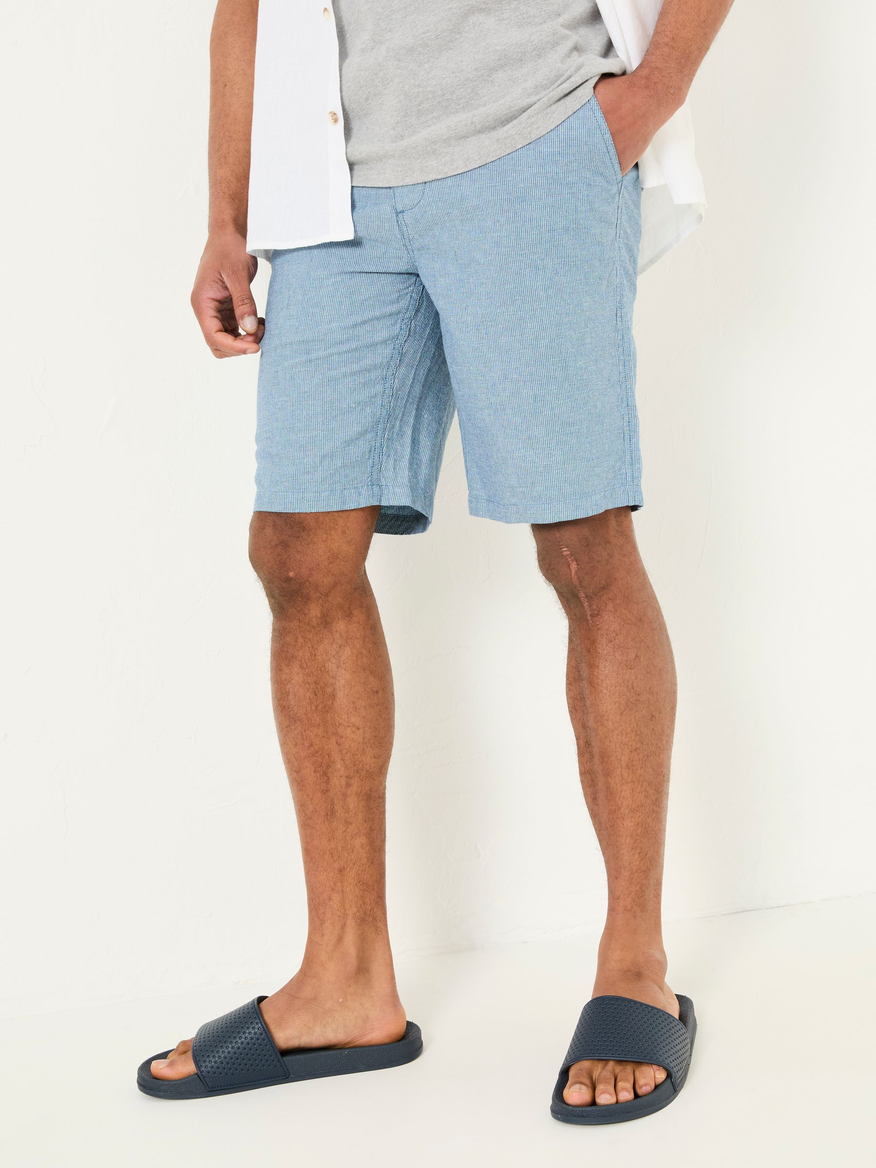 Mawes Blue Cotton Linen Chino Shorts - Image 1 of 7