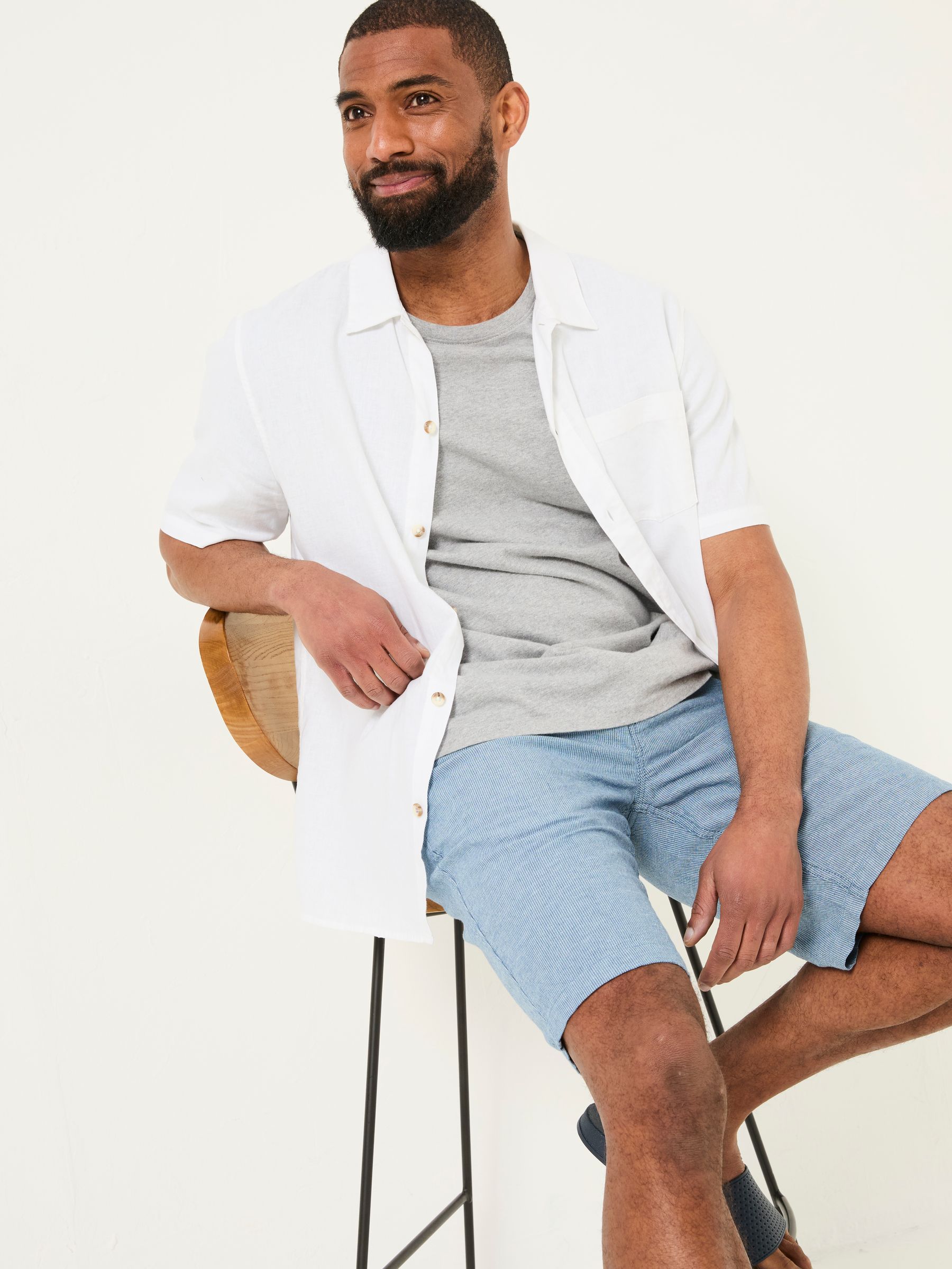 Mawes Blue Cotton Linen Chino Shorts - Image 3 of 7
