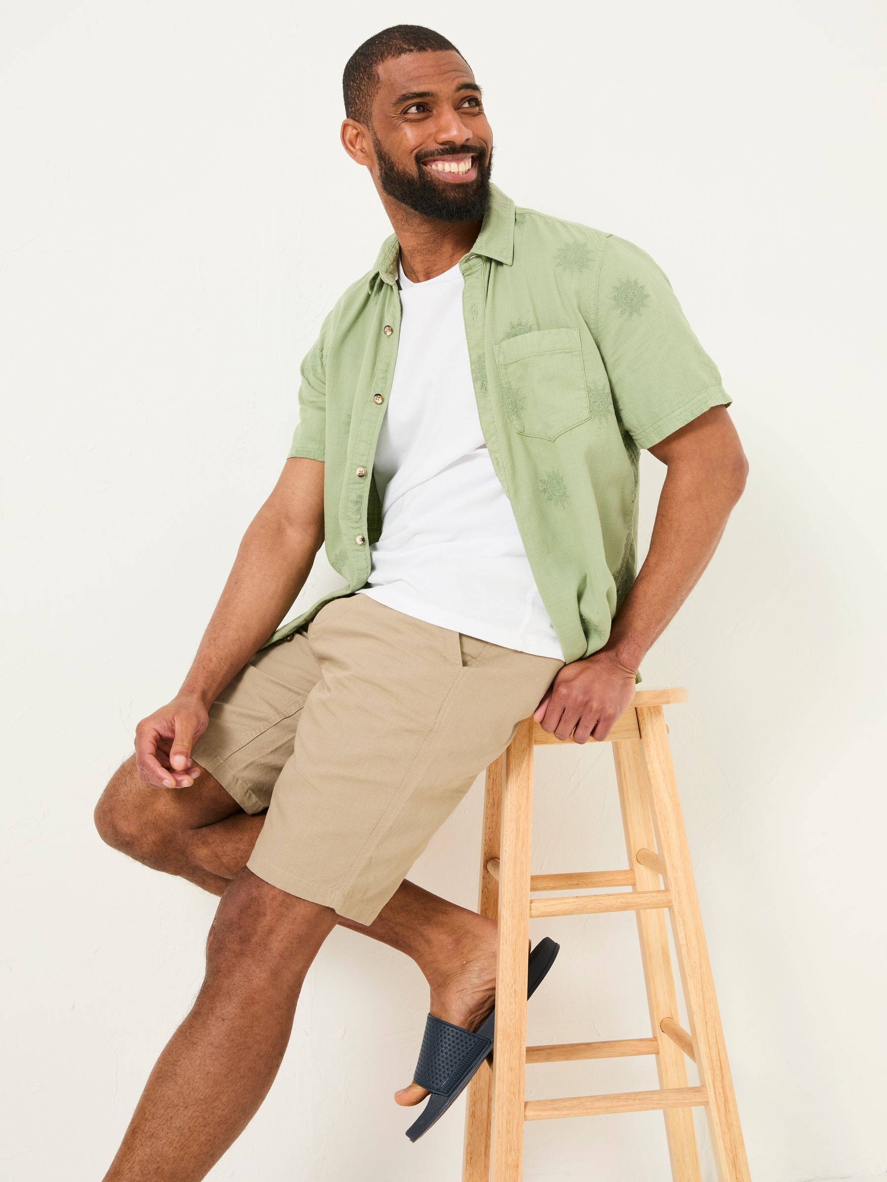 Mawes Stone Cotton Linen Chino Shorts - Image 4 of 7
