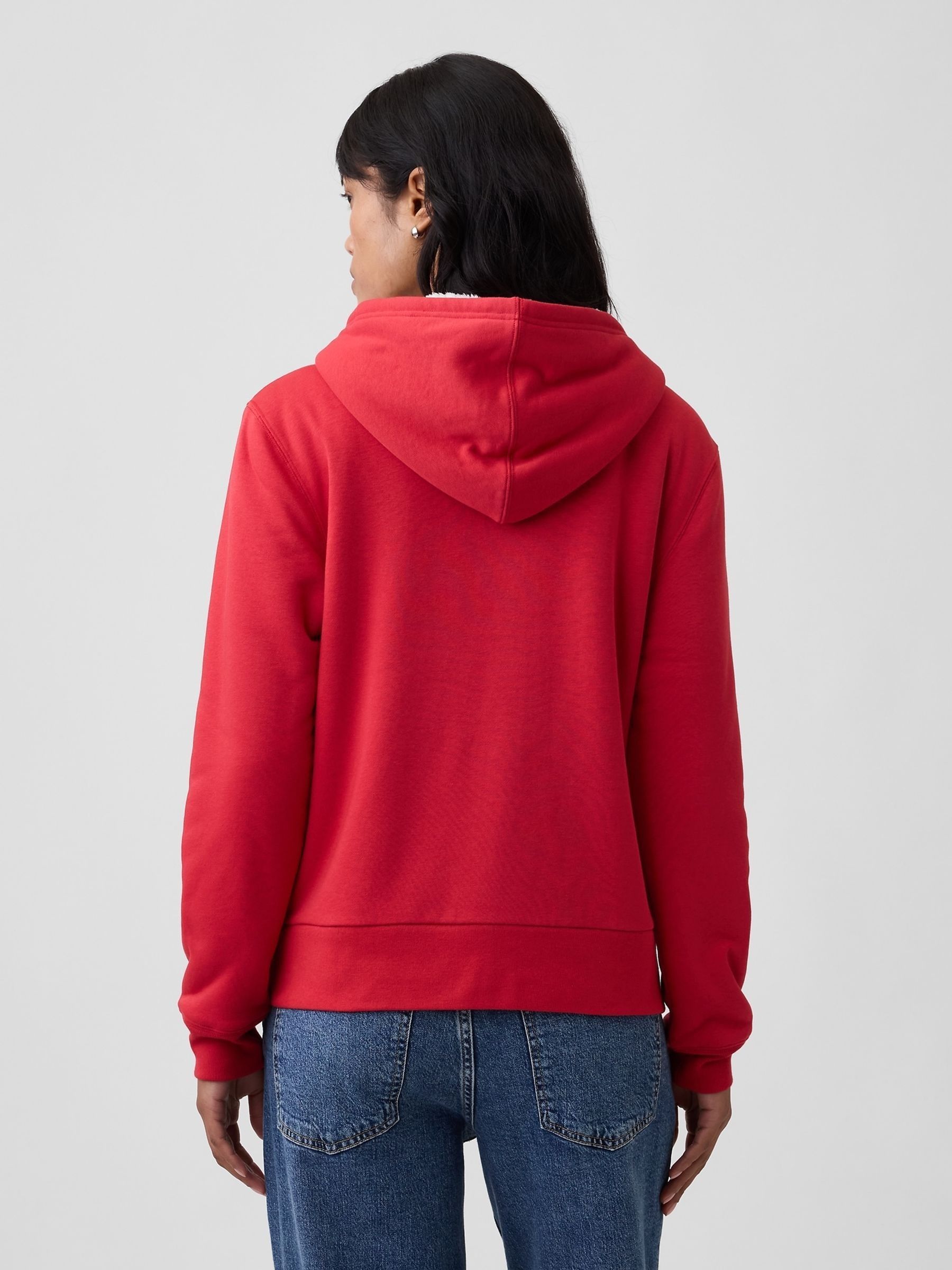 Red Relaxed Logo Sherpa-Lined Zip-Up Hoodie - Image 2 of 4