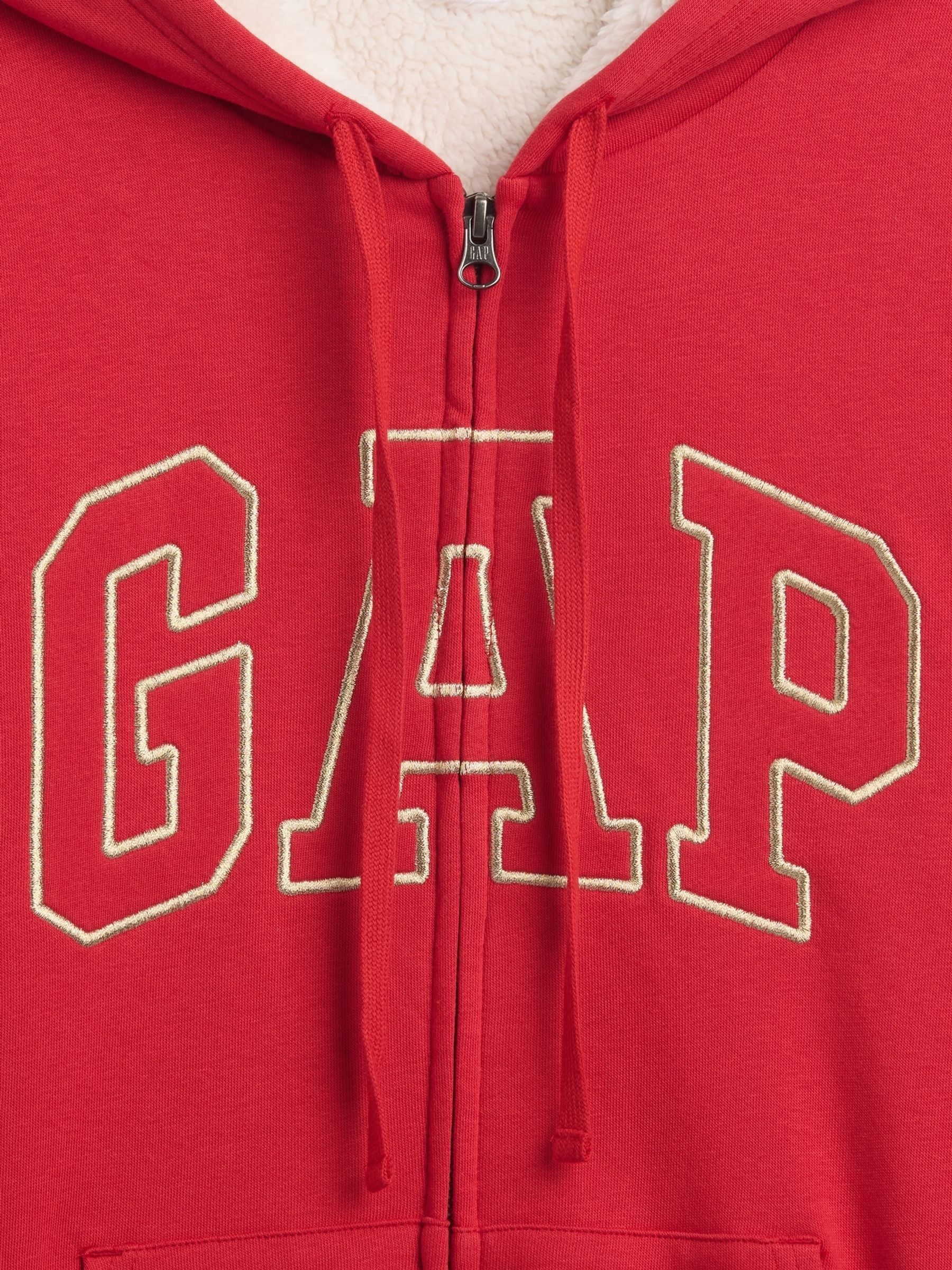 Red Relaxed Logo Sherpa-Lined Zip-Up Hoodie - Image 4 of 4
