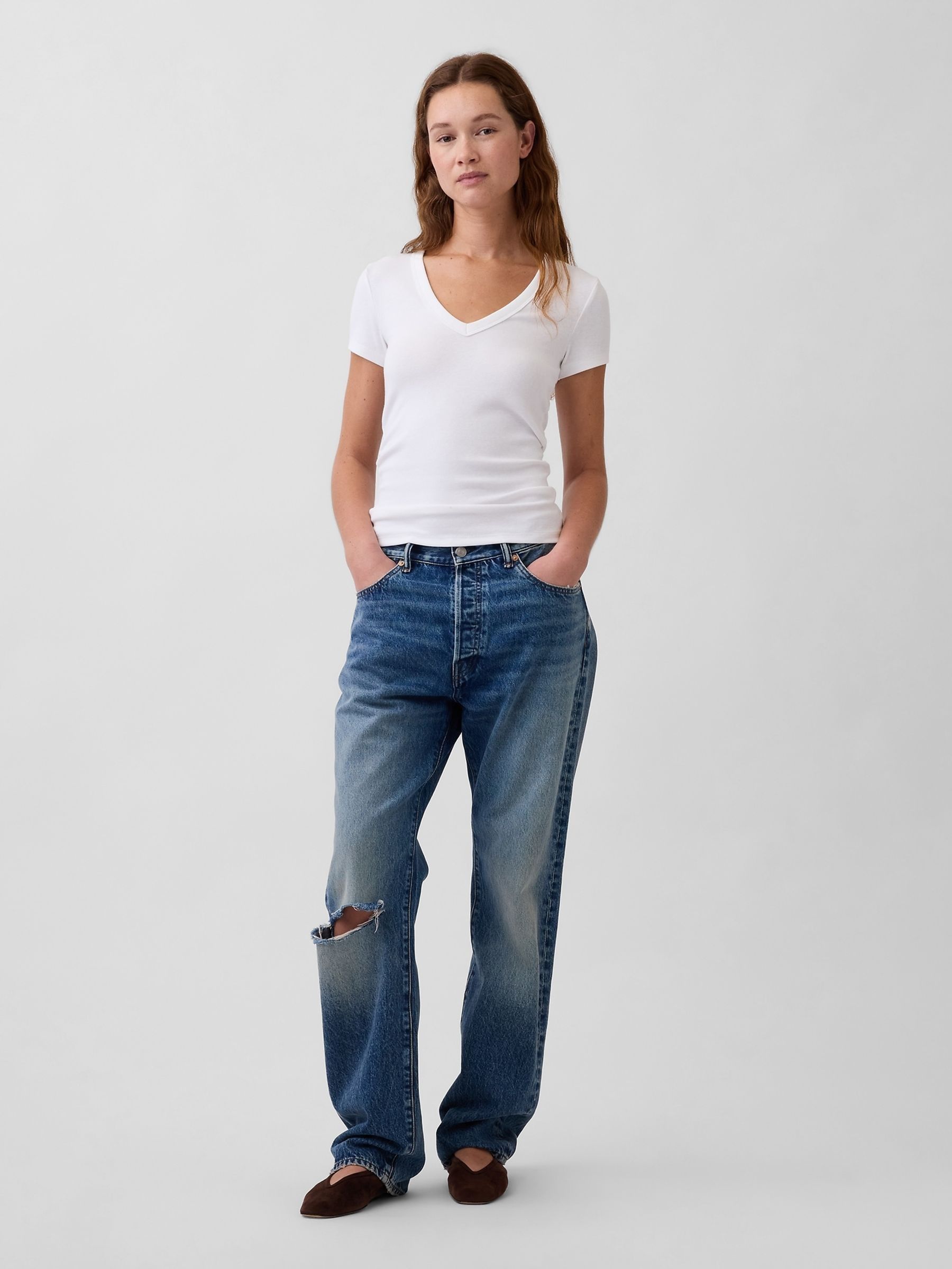 White Modern V-Neck Short T-Shirt - Image 3 of 4